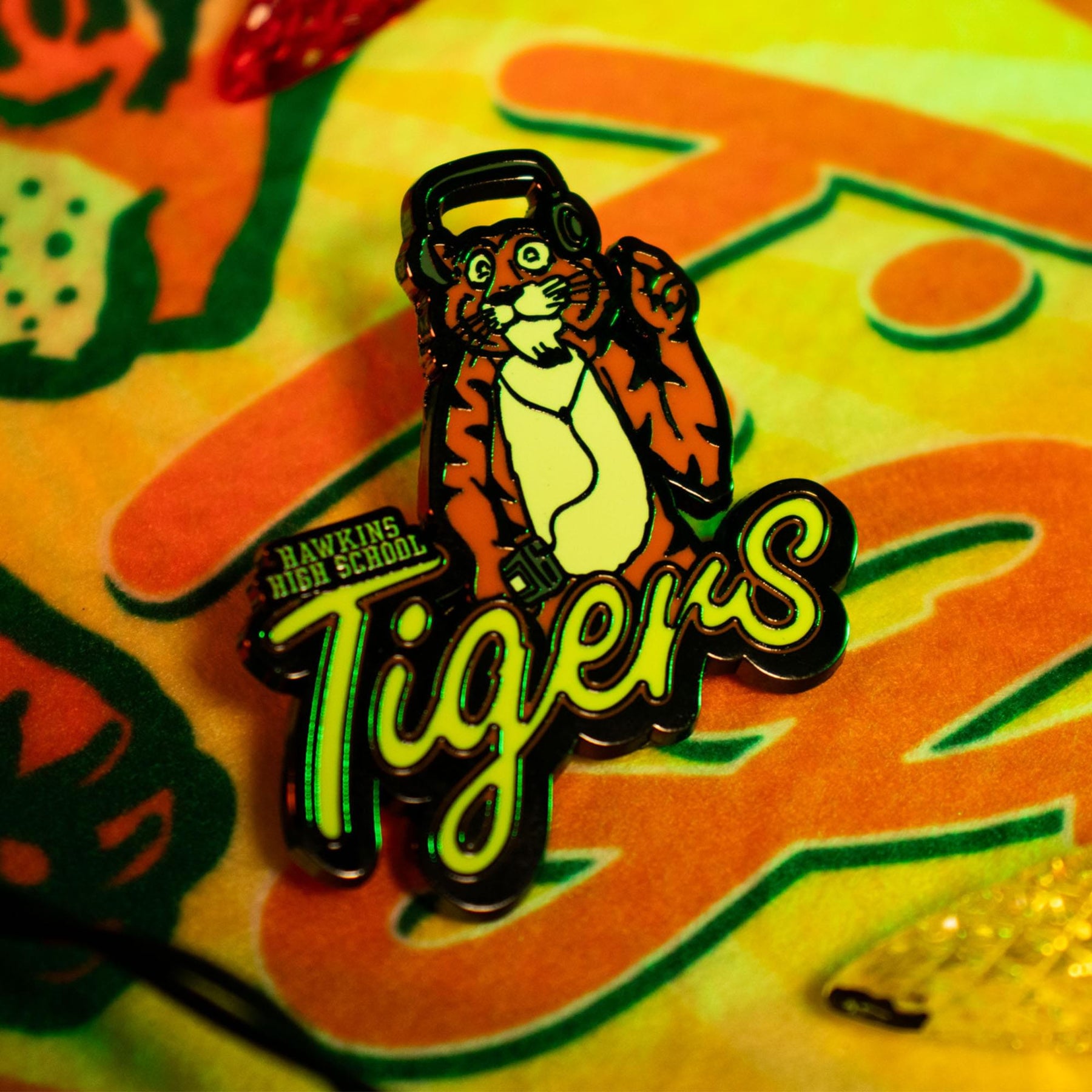 Stranger Things Hawkins High School Tigers Pennant and Enamel Pin Set