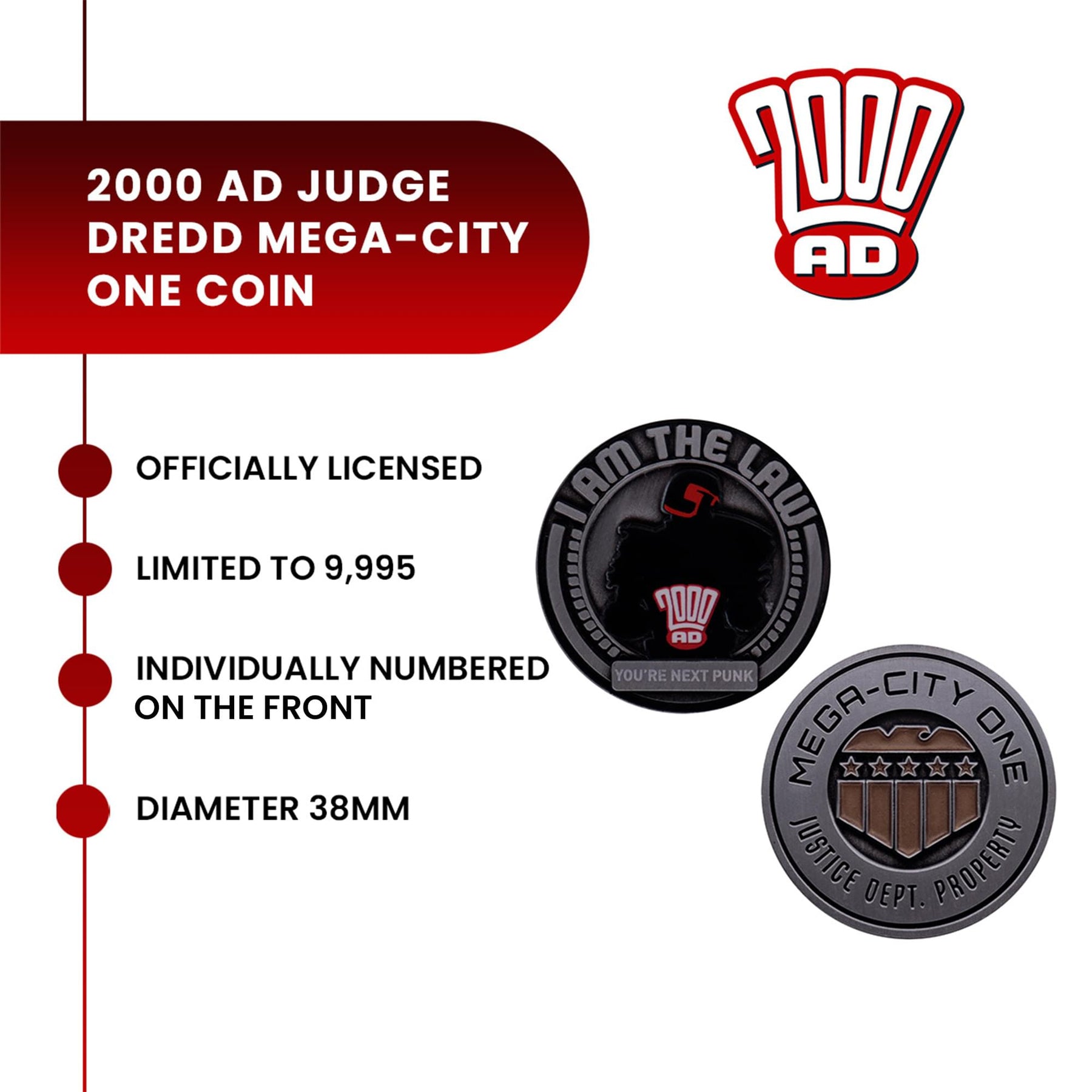 2000 AD Judge Dredd Mega-City One Limited Edition Embossed Collectible Coin