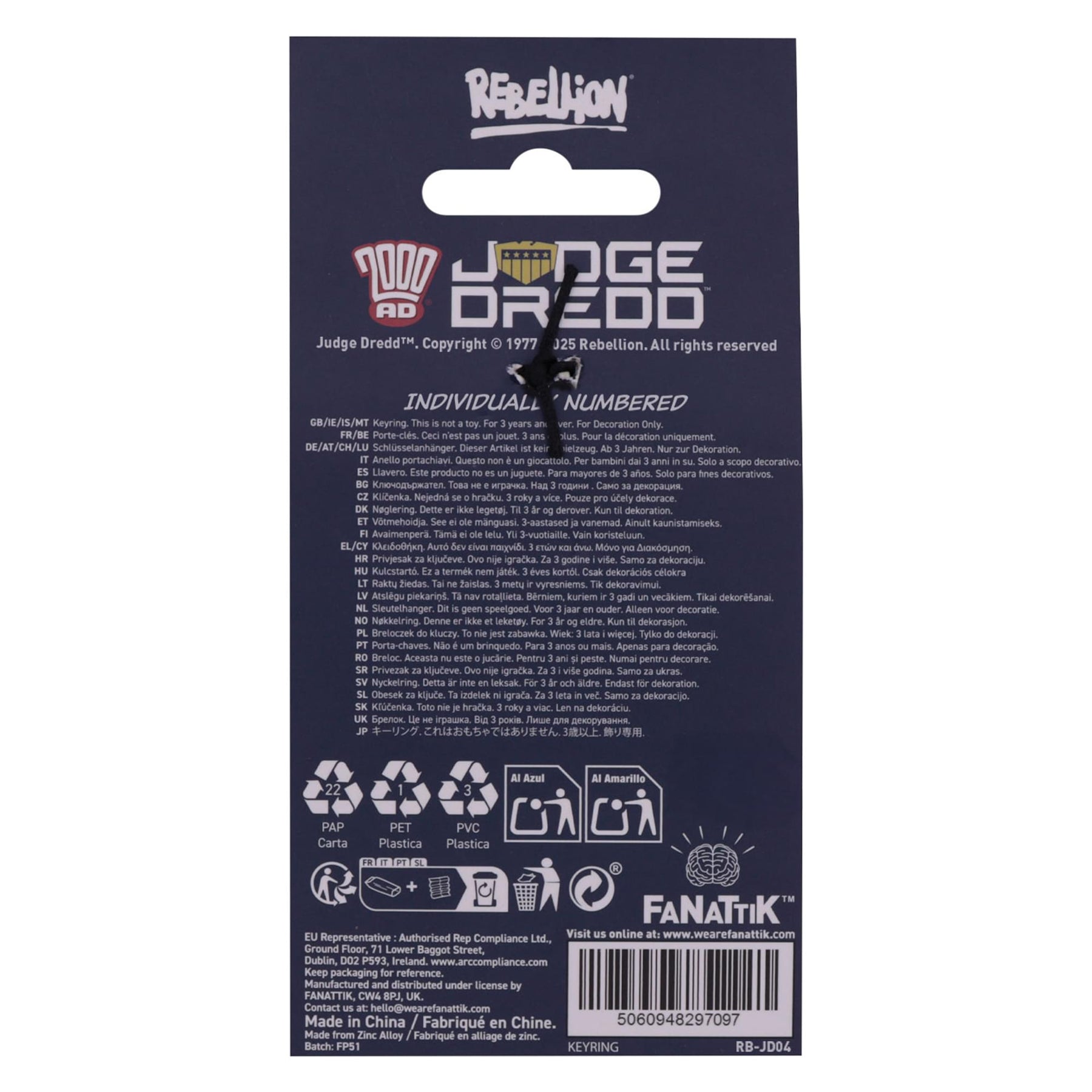 2000 AD Judge Dredd Badge Limited Edition Keyring