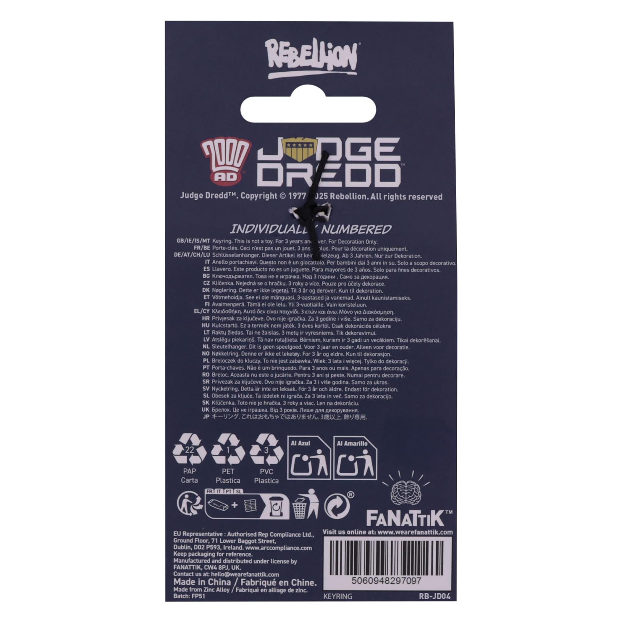 2000 AD Judge Dredd Badge Limited Edition Keyring