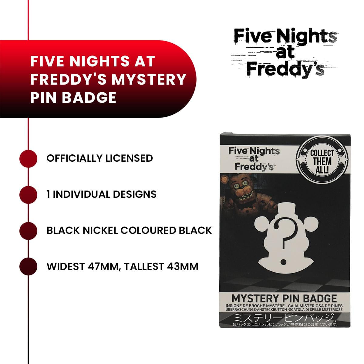 Five Nights At Freddy's Mystery Pin Badge | One Random