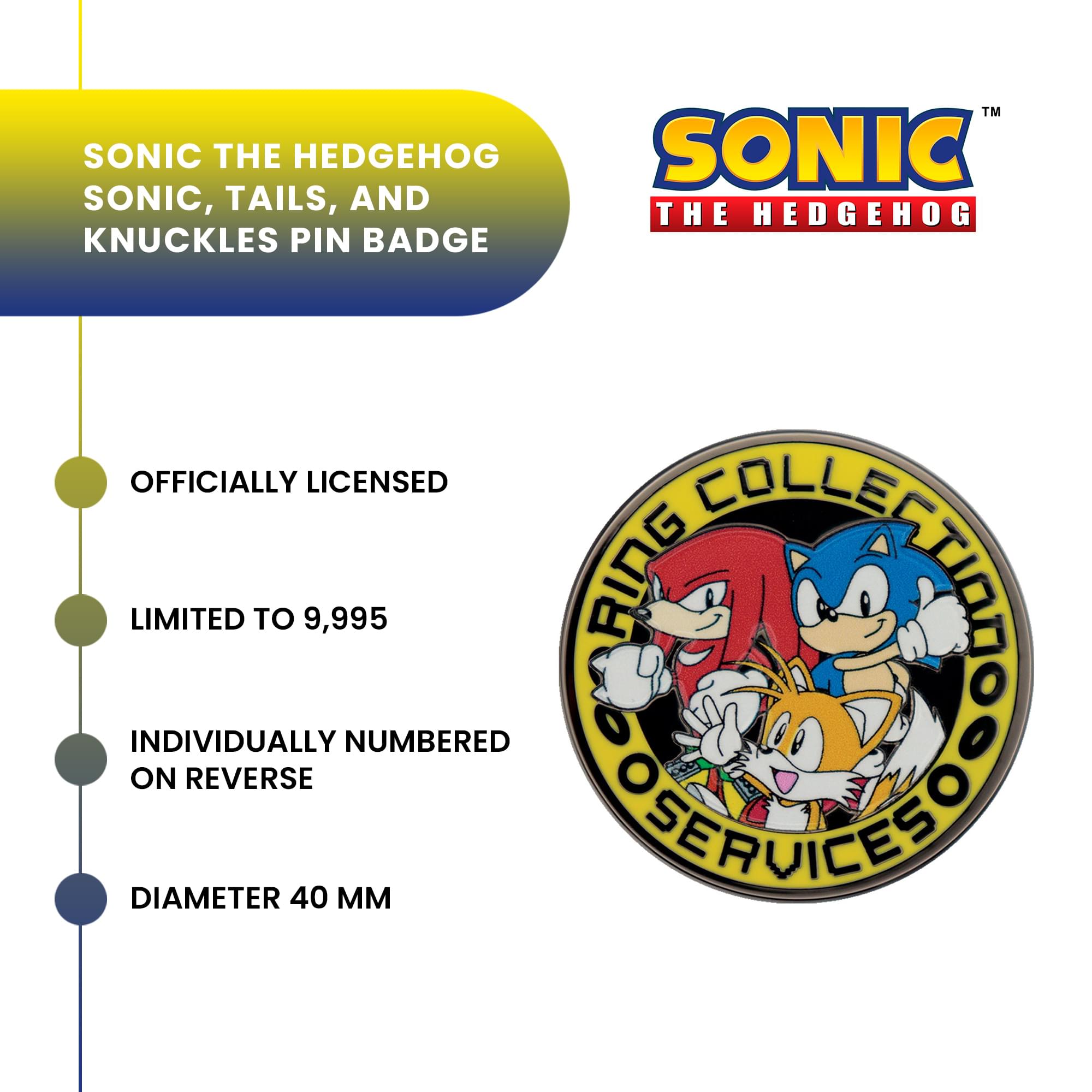 Sonic The Hedgehog Limited Edition Sonic, Tails, and Knuckles Pin Badge