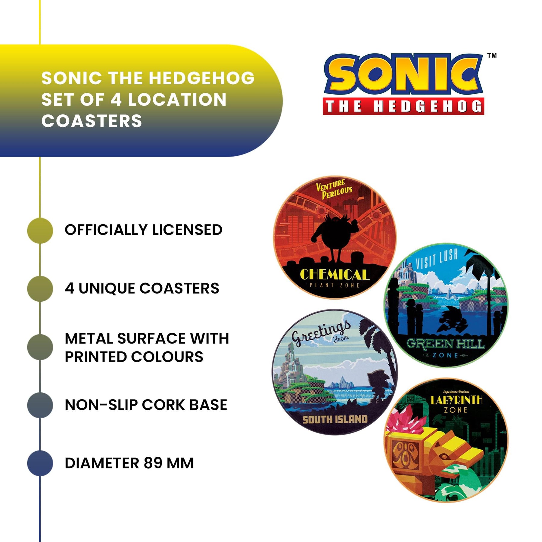 Sonic The Hedgehog 4-Piece Location Coaster Set