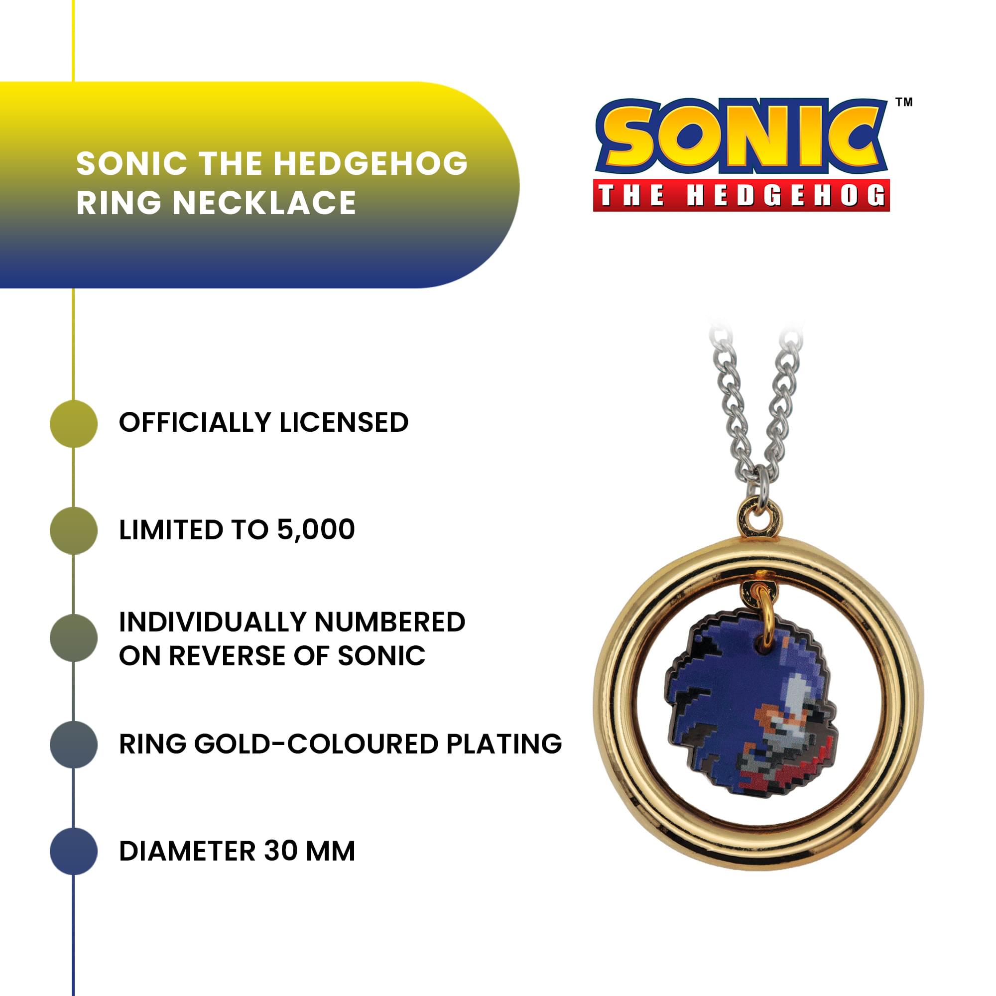 Sonic The Hedgehog Pixelated Limited Edition Gold-Plated Ring Necklace