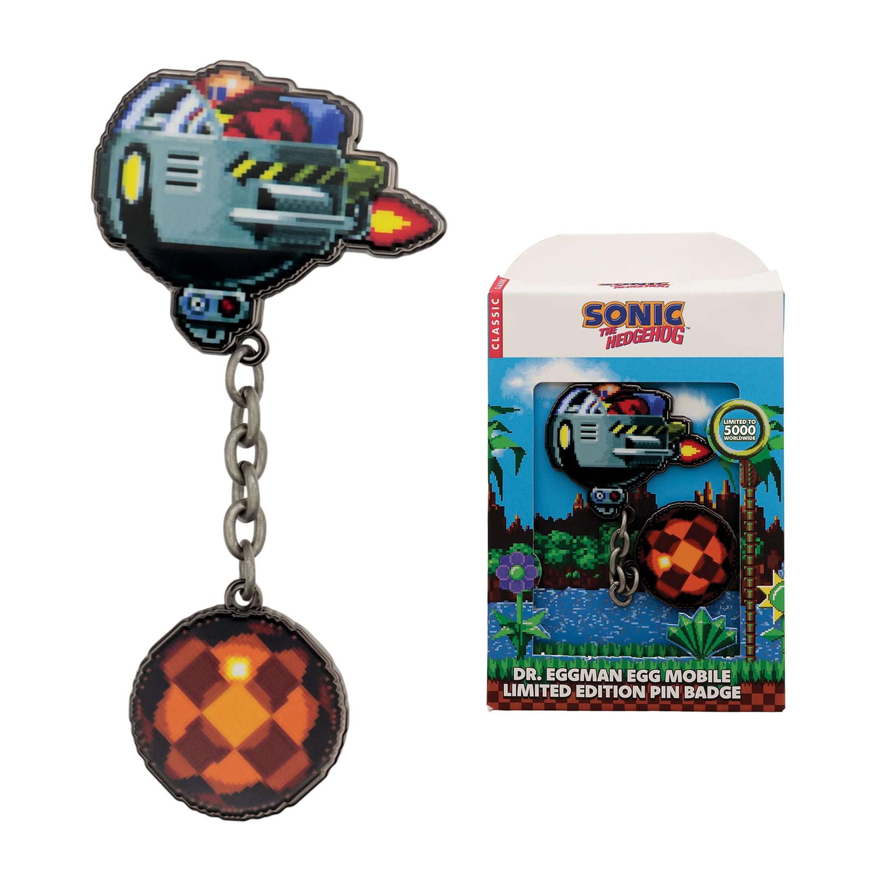 Sonic The Hedgehog Limited Edition Dr. Eggman Egg Mobile Chained Pin Badge
