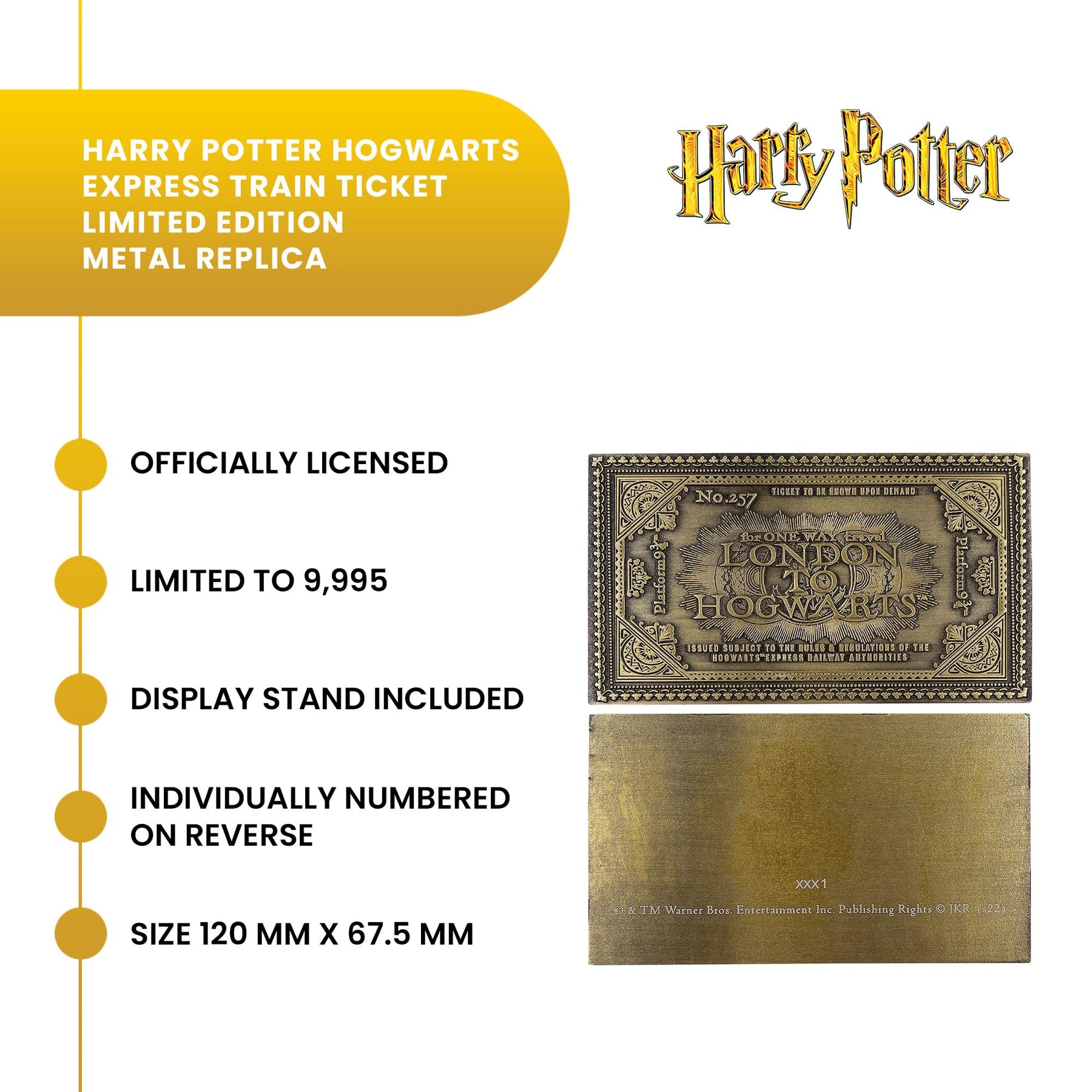 Harry Potter Hogwarts Express Train Ticket Limited Edition Metal Replica
