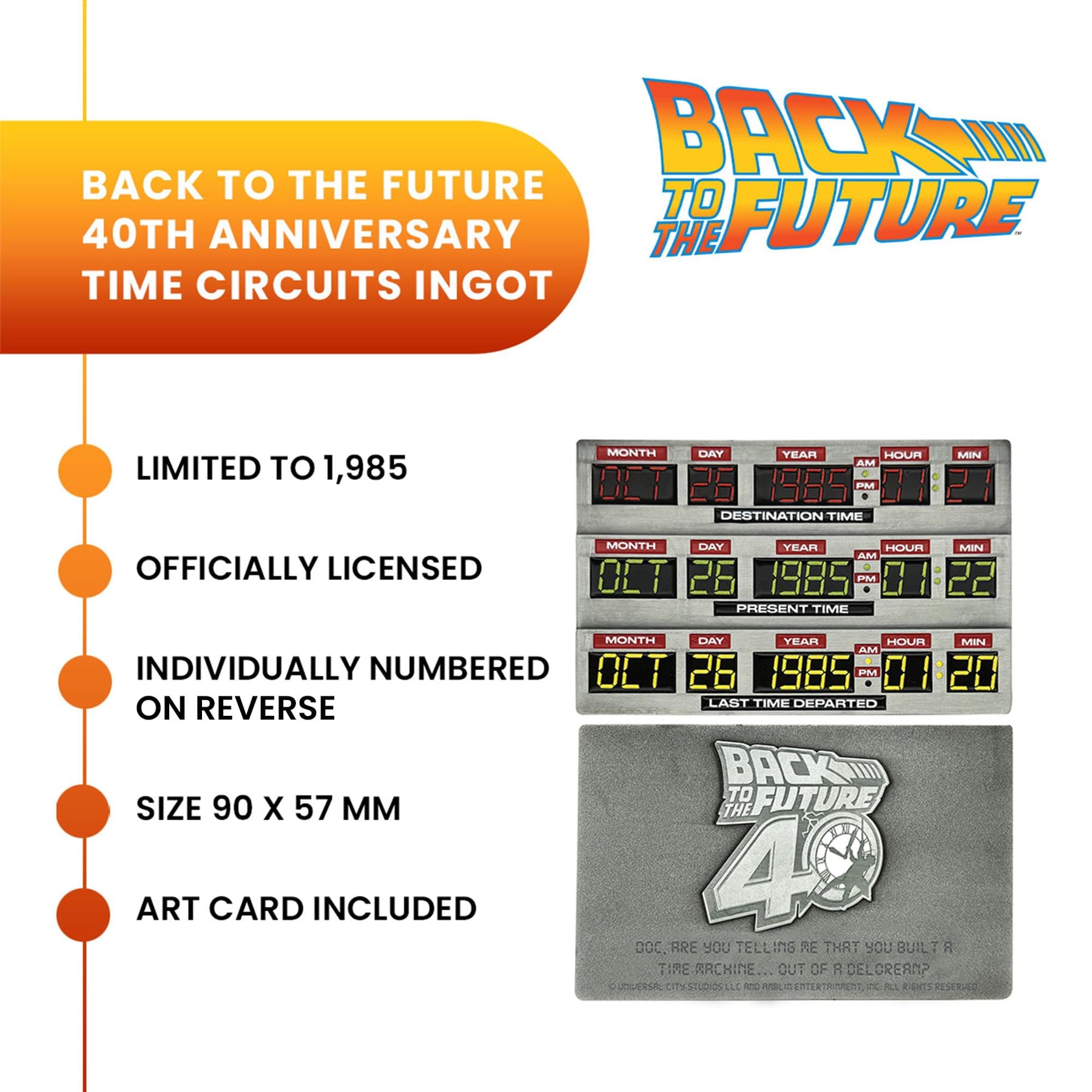 Back To The Future 40th Anniversary Time Circuits Limited Edition Metal Ingot