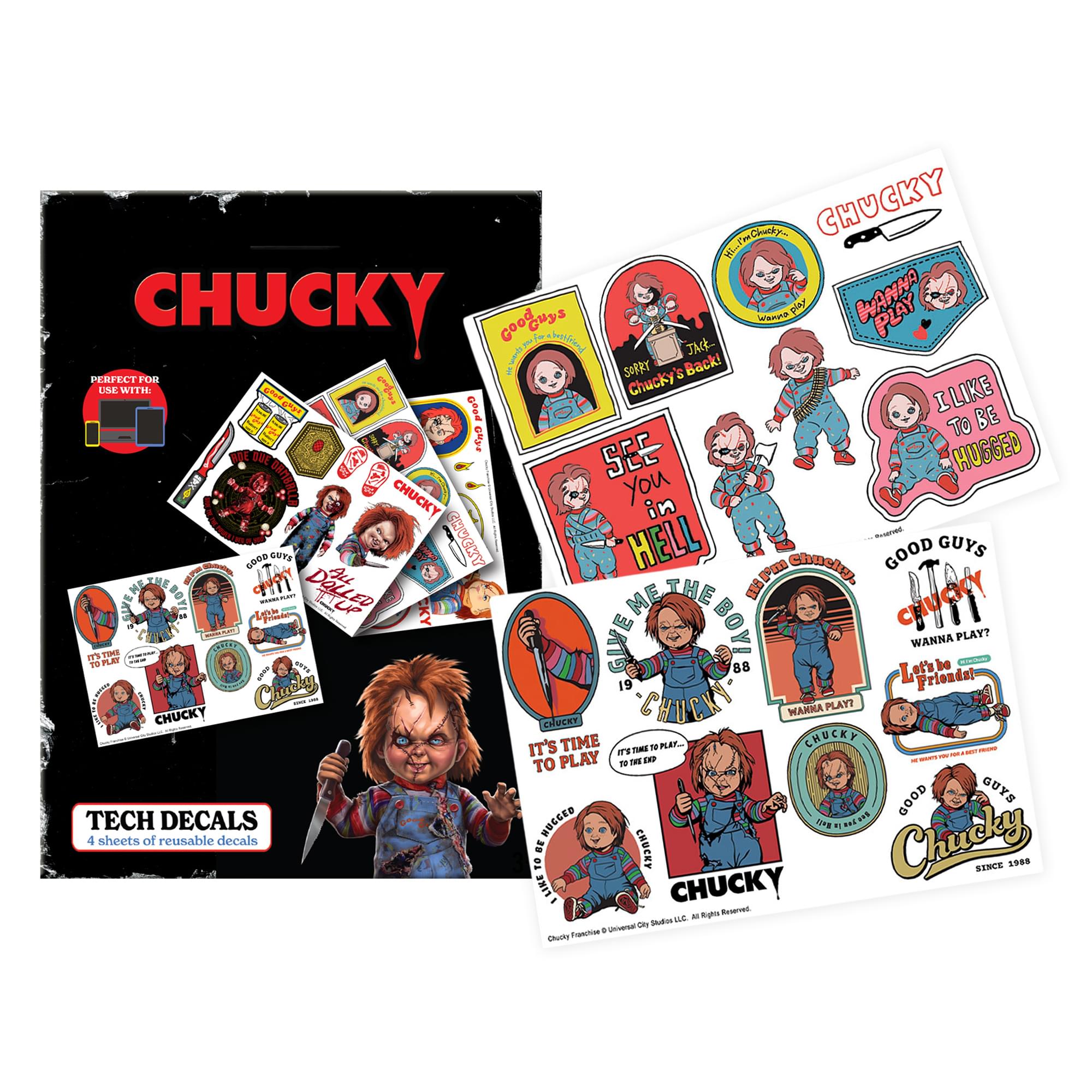 Child's Play Chucky Reusable Tech Decals | 4 Sheets