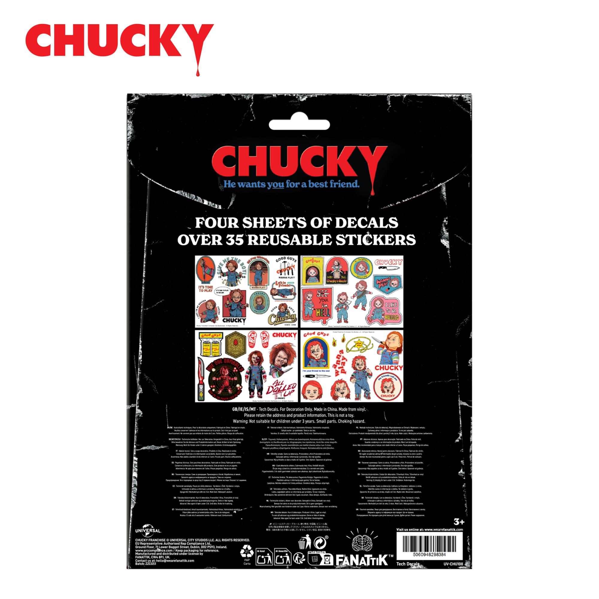 Child's Play Chucky Reusable Tech Decals | 4 Sheets