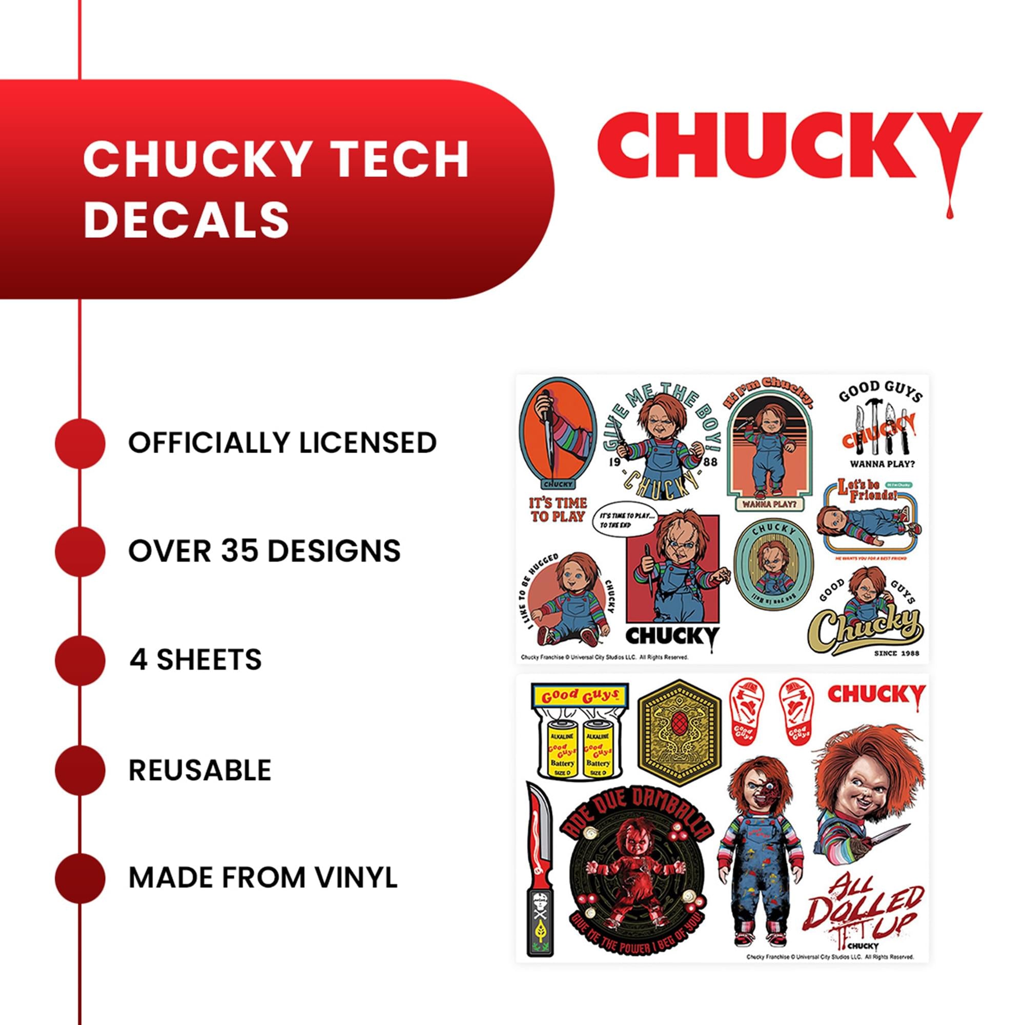 Child's Play Chucky Reusable Tech Decals | 4 Sheets