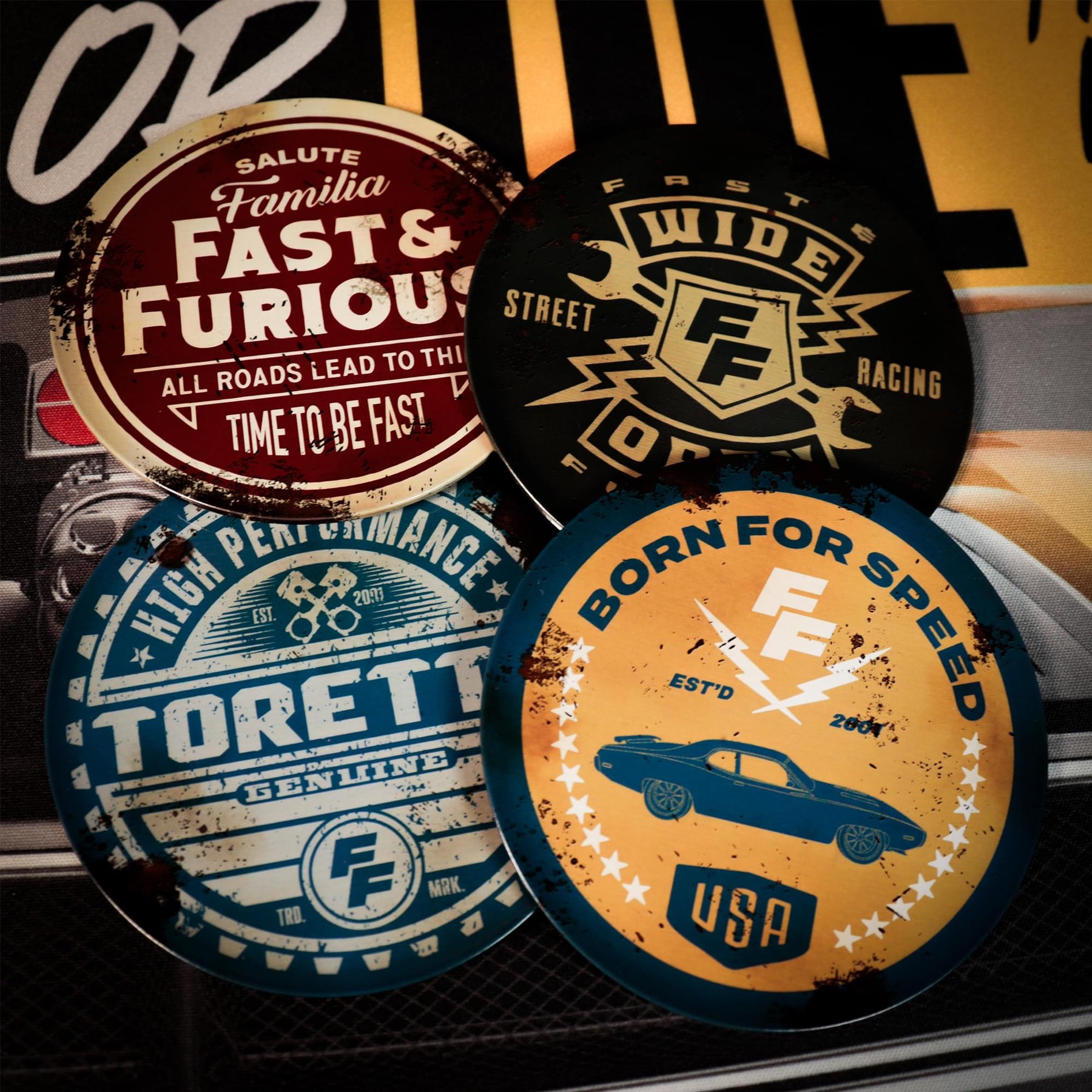 Fast & Furious Vintage Style 4-Piece Metal Coasters