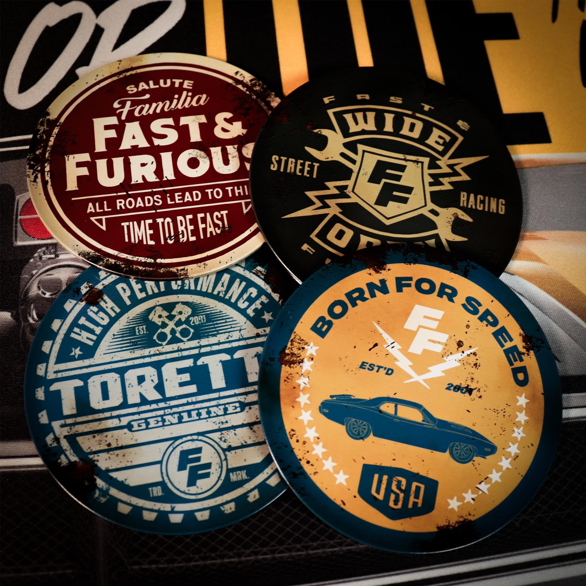 Fast & Furious Vintage Style 4-Piece Metal Coasters