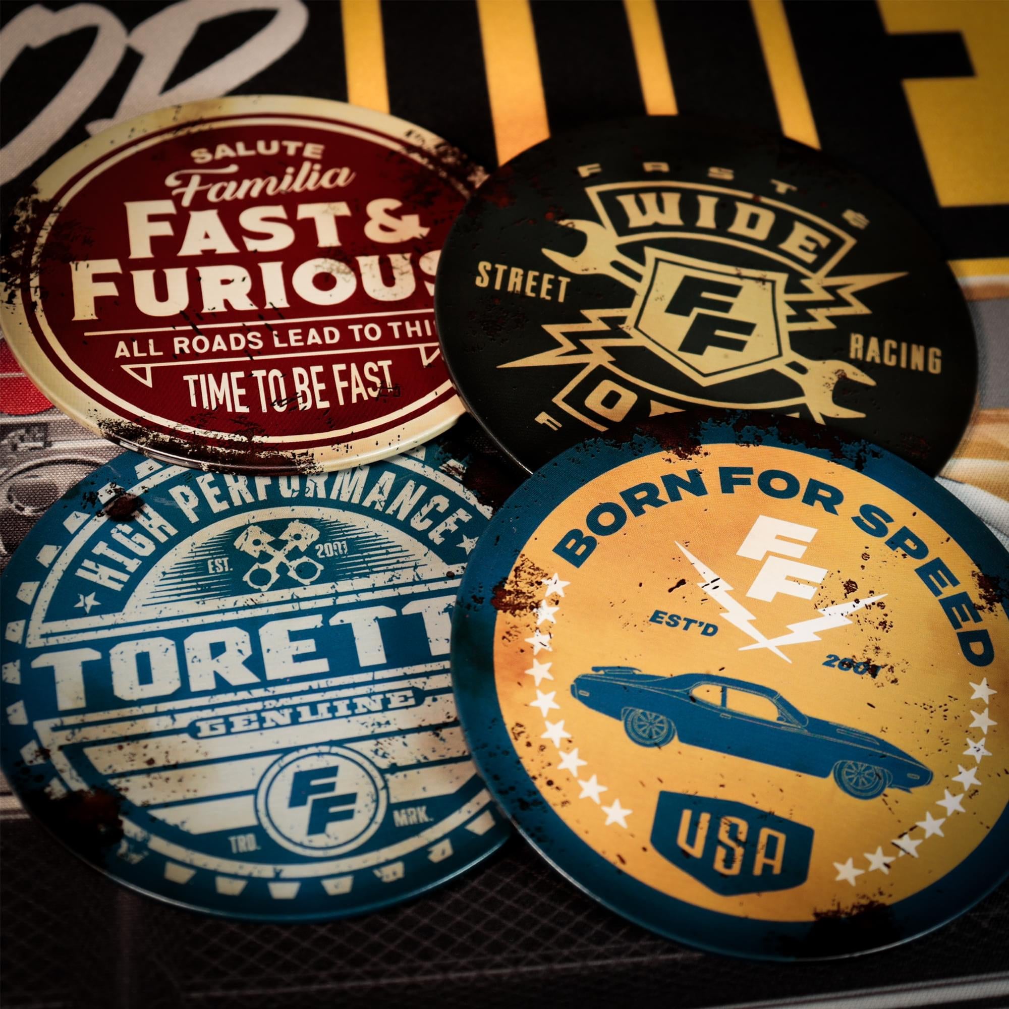 Fast & Furious Vintage Style 4-Piece Metal Coasters