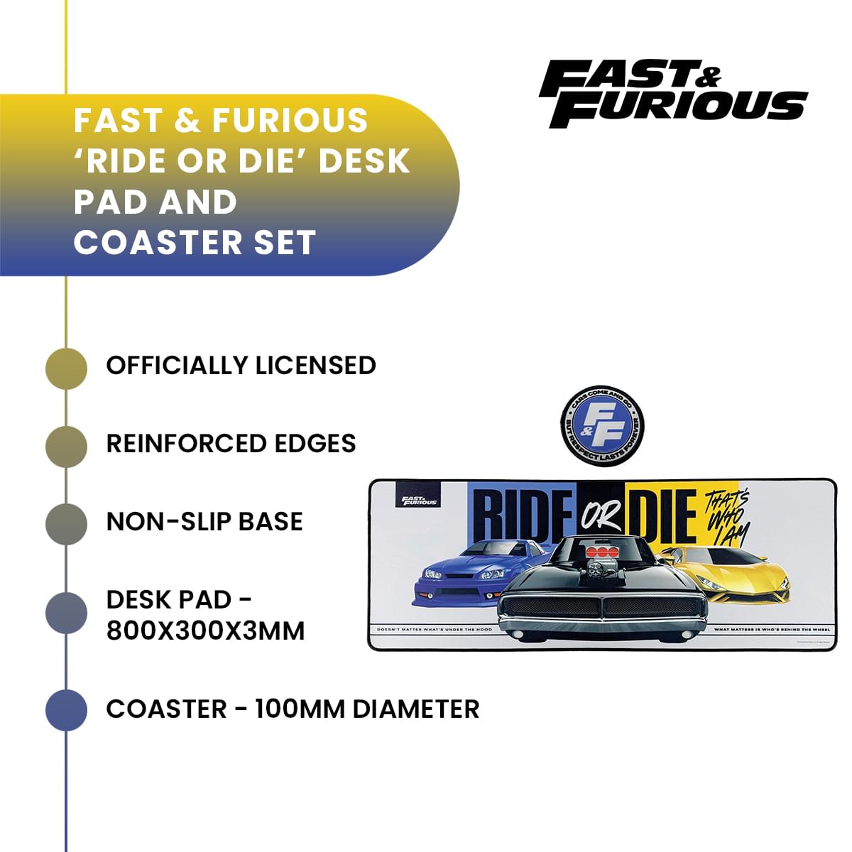 Fast & Furious "Ride Or Die" Desk Pad and Coaster Set