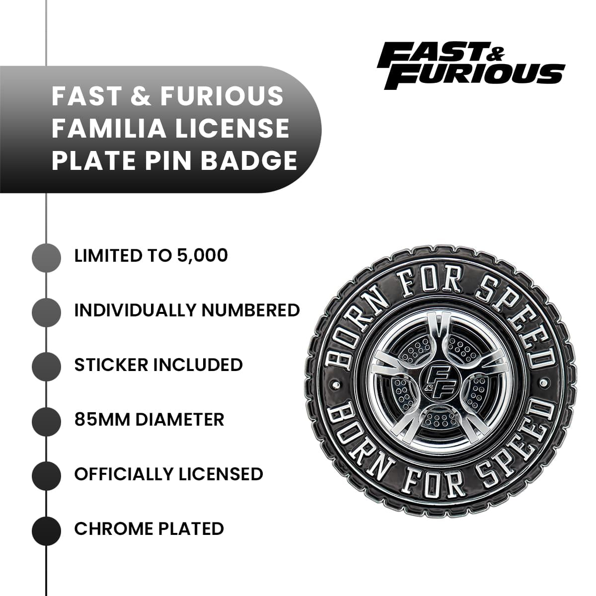 Fast & Furious "Born for Speed" Limited Edition Embossed Metal Medallion