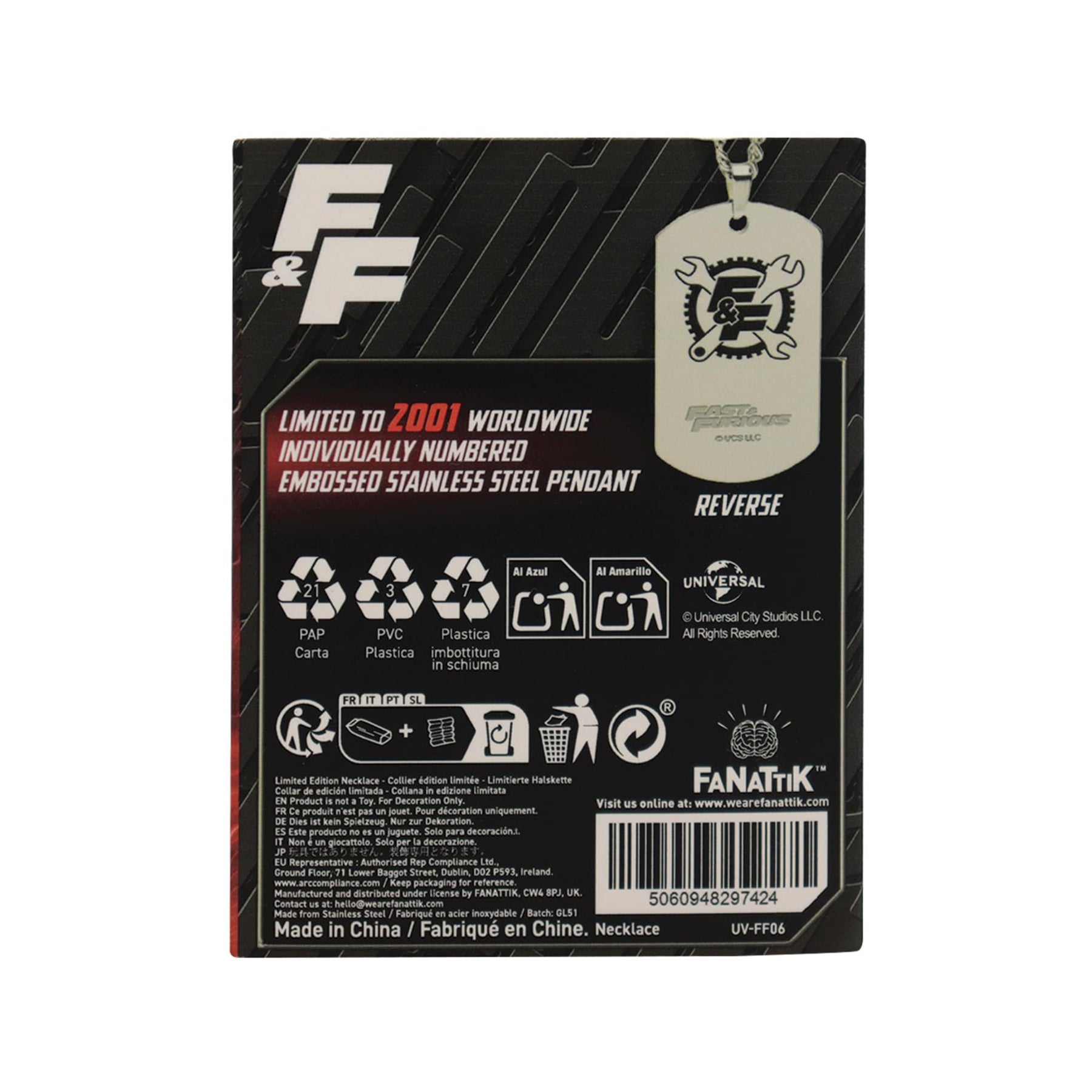 Fast & Furious "One Last Ride" Limited Edition Stainless Steel Dog Tag