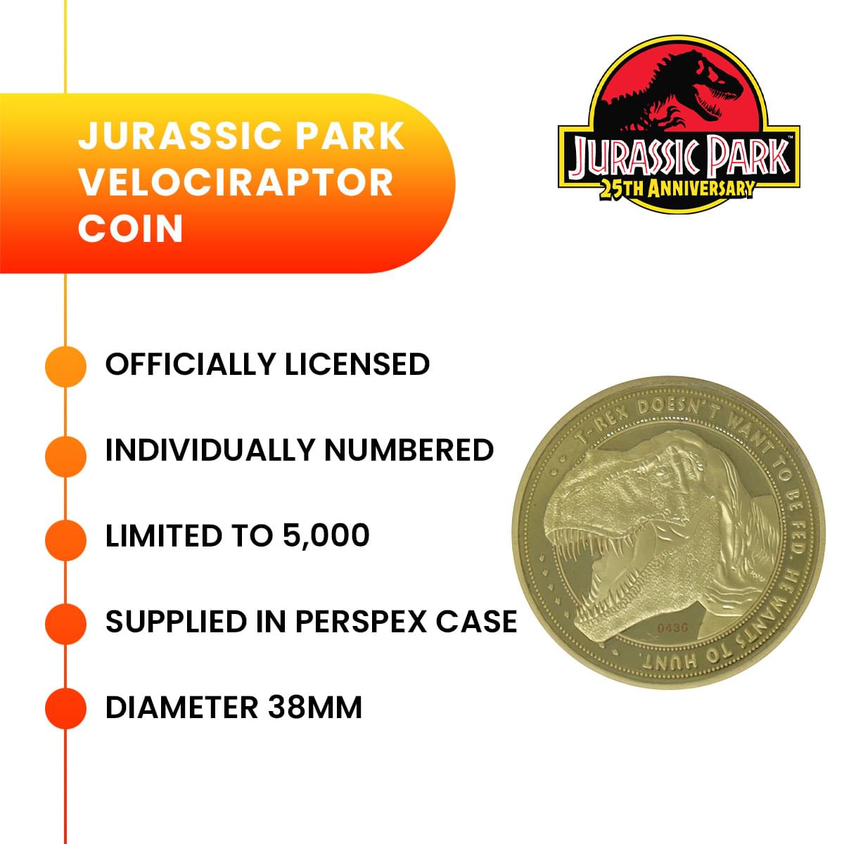 Jurassic Park T-Rex 25th Anniversary Limited Edition Relica Coin