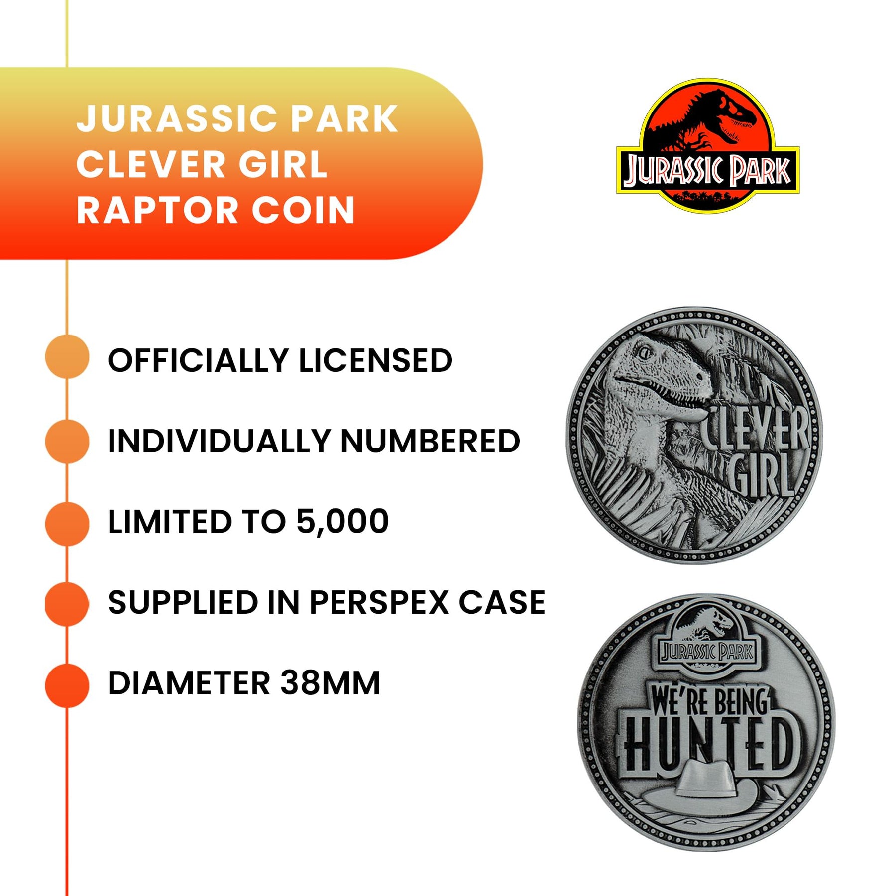 Jurassic Park T-Rex 25th Anniversary Limited Edition Embossed Collectible Coin