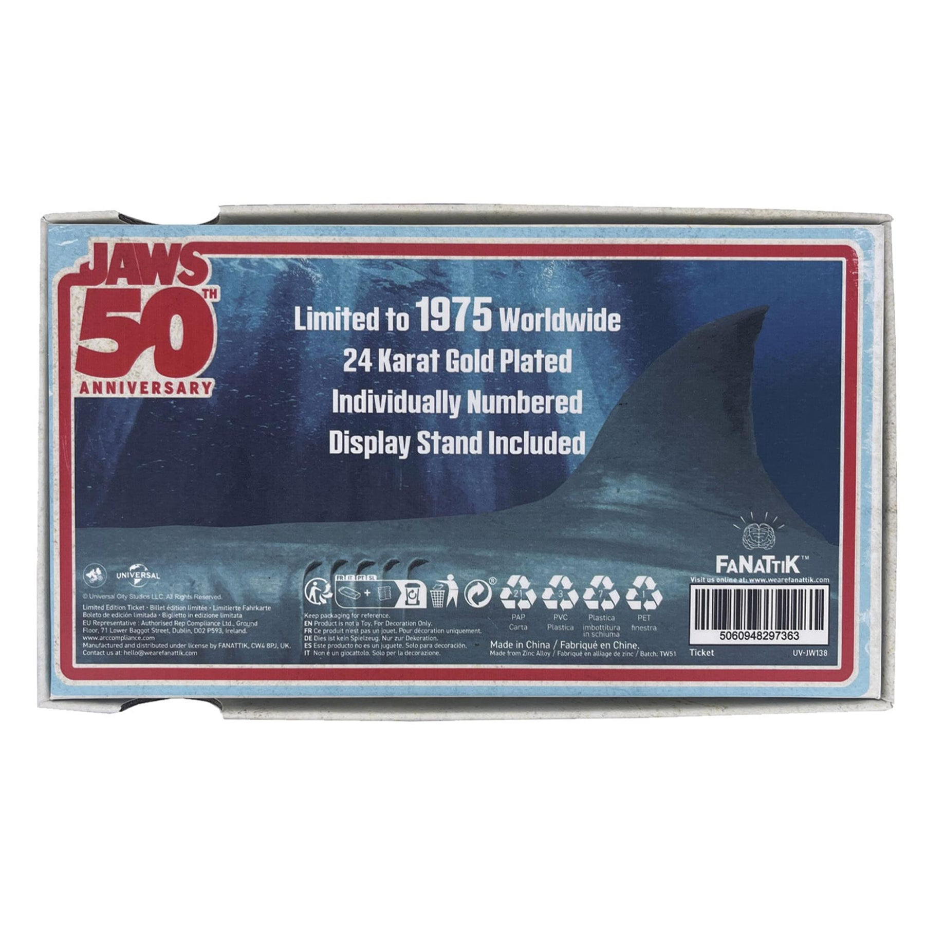 Jaws 50th Anniversary Regatta Ticket Limited Edition 24K Gold-Plated Replica