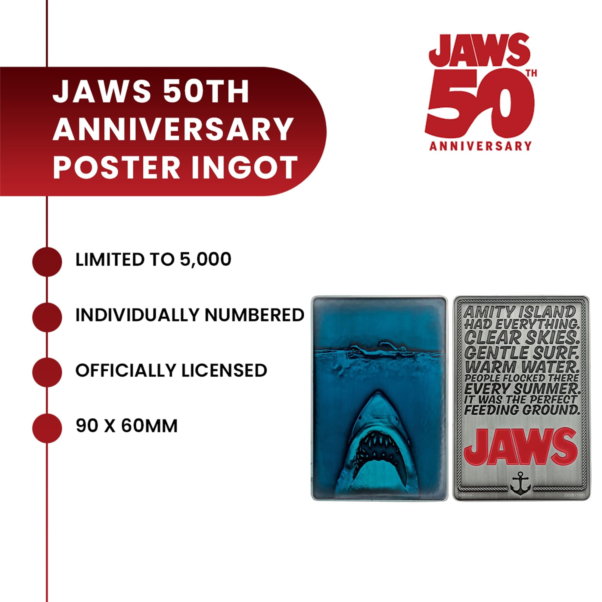Jaws 50th Anniversary Poster Limited Edition Embossed Metal Ingot
