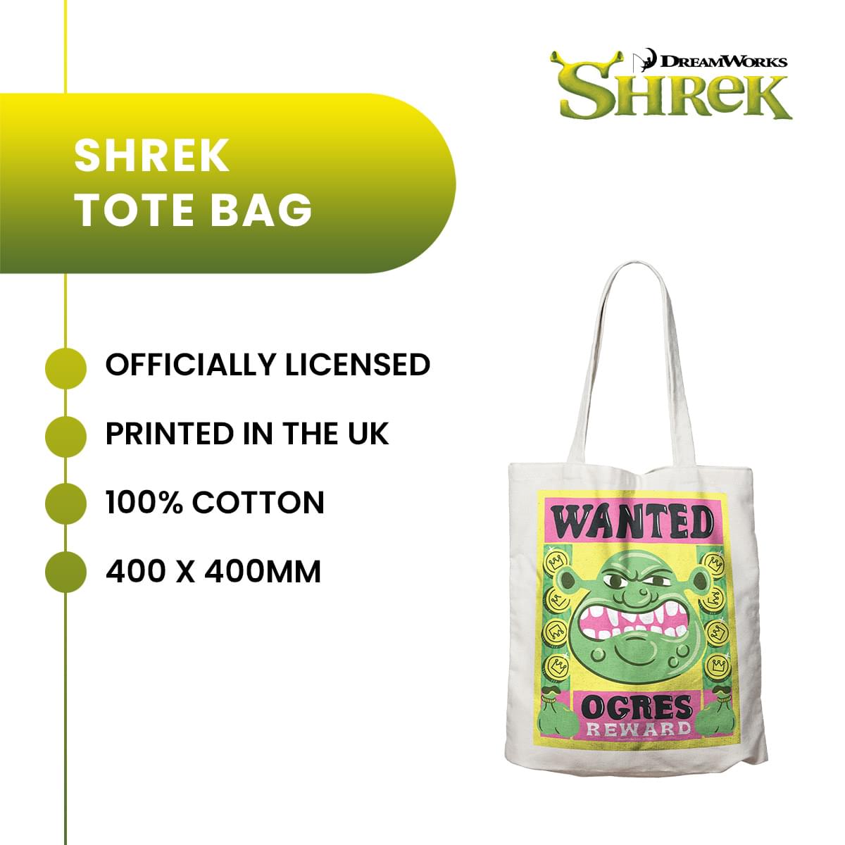 Shrek "Wanted Ogres" 16-Inch Cotton Tote Bag