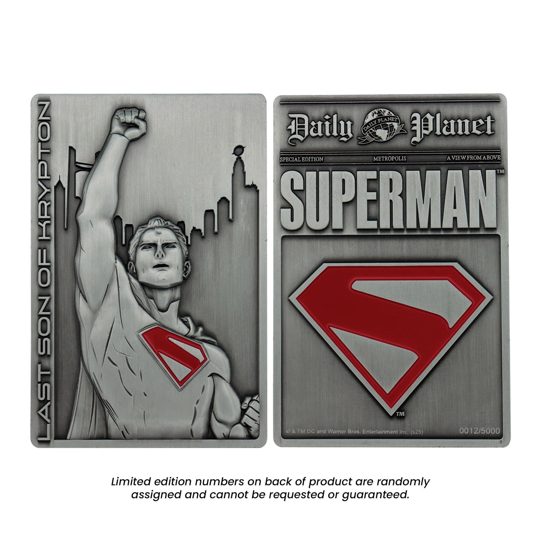 DC Comics Superman "Last Son Of Krypton" Limited Edition Embossed Metal Ingot