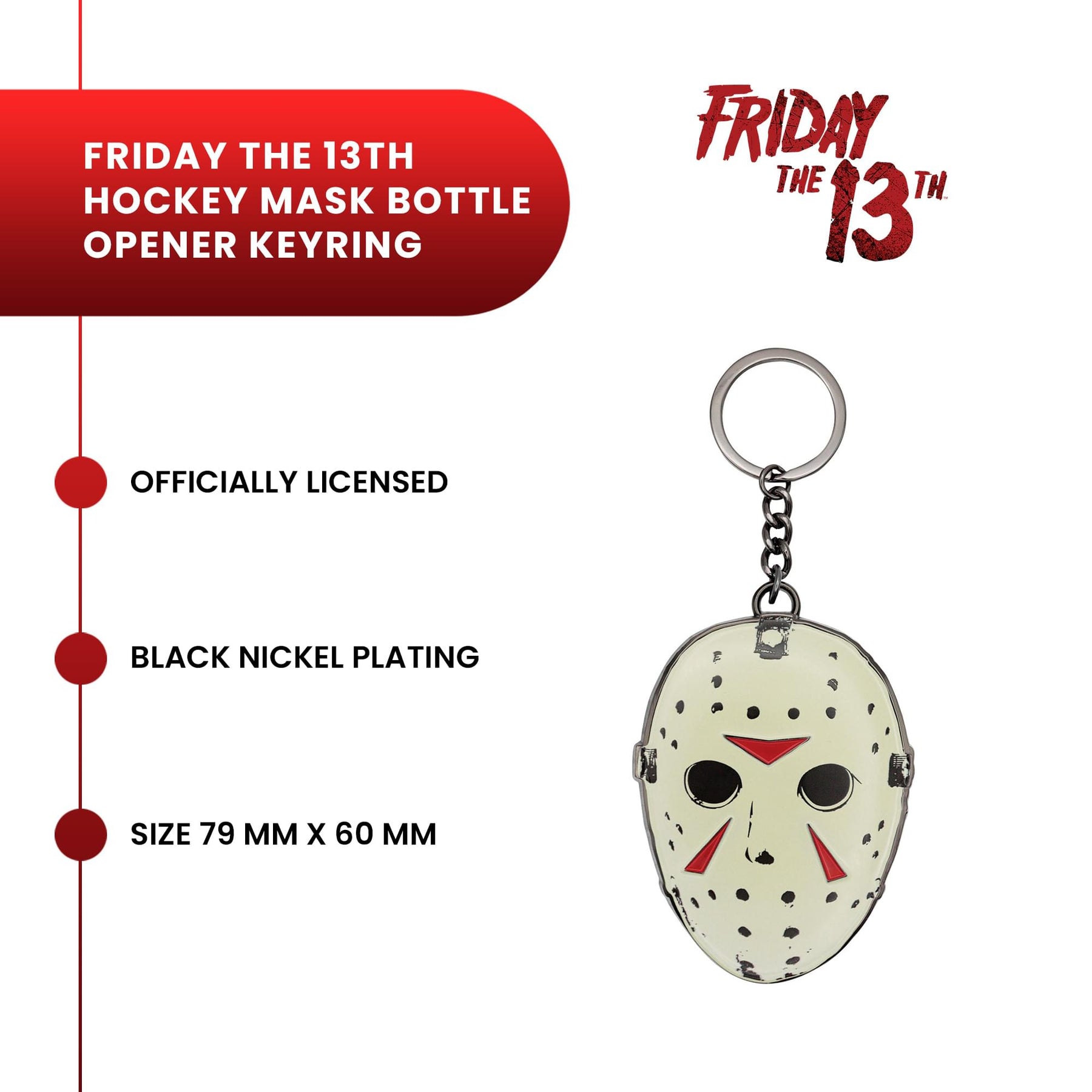 Friday The 13th Jason Hockey Mask Metal Bottle Opener Keyring | 3 x 2.5 Inches