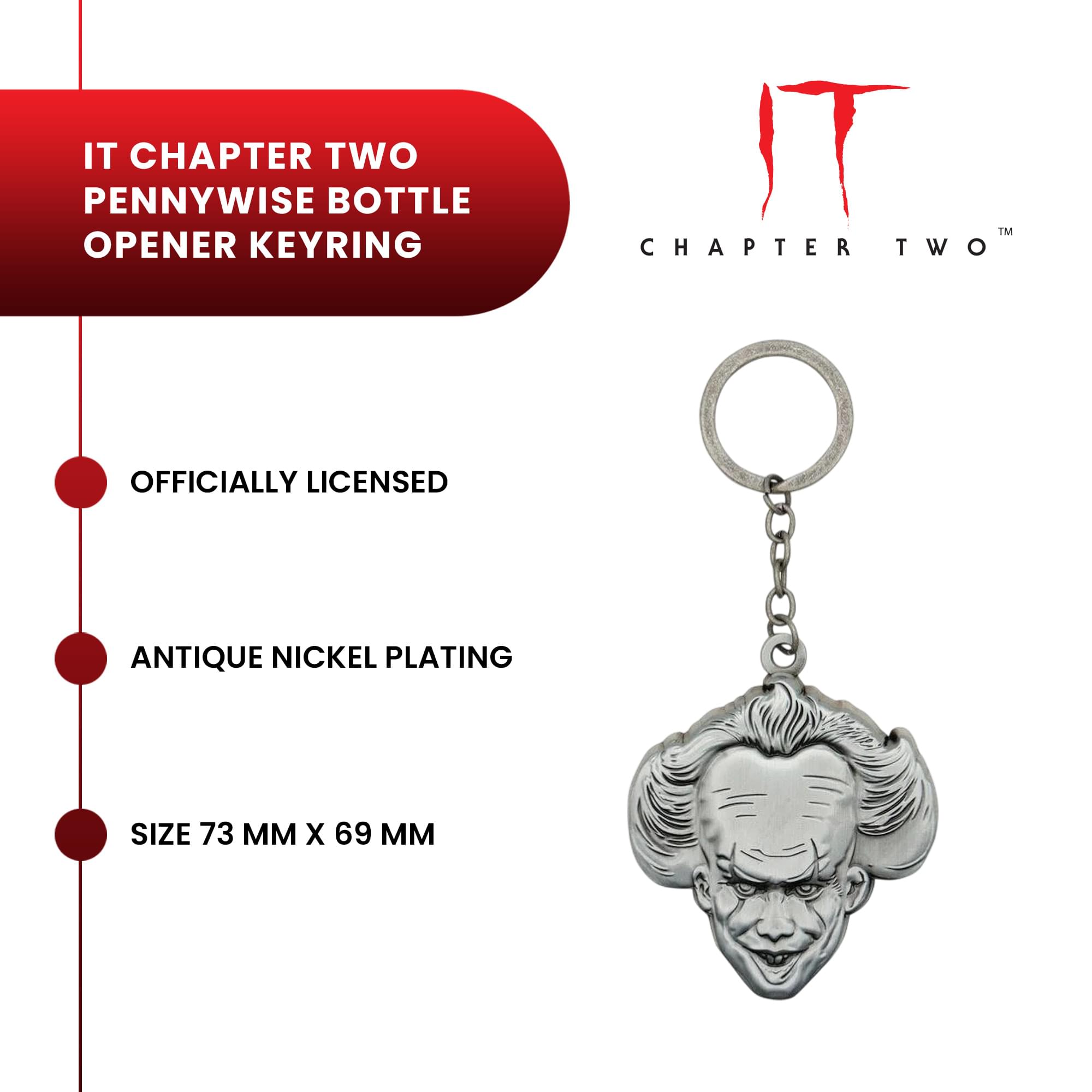 IT: Chapter Two Pennywise Face Metal Bottle Opener Keyring | 3 x 3 Inches