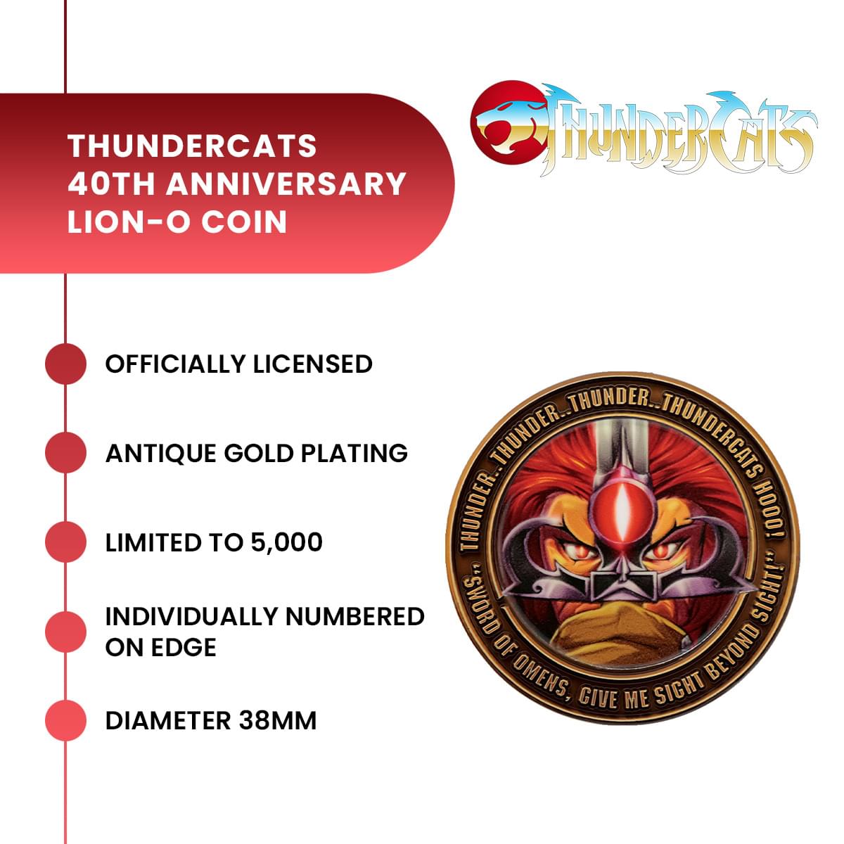 ThunderCats 40th Anniversary Lion-O Limited Edition Enamel Collectible Coin
