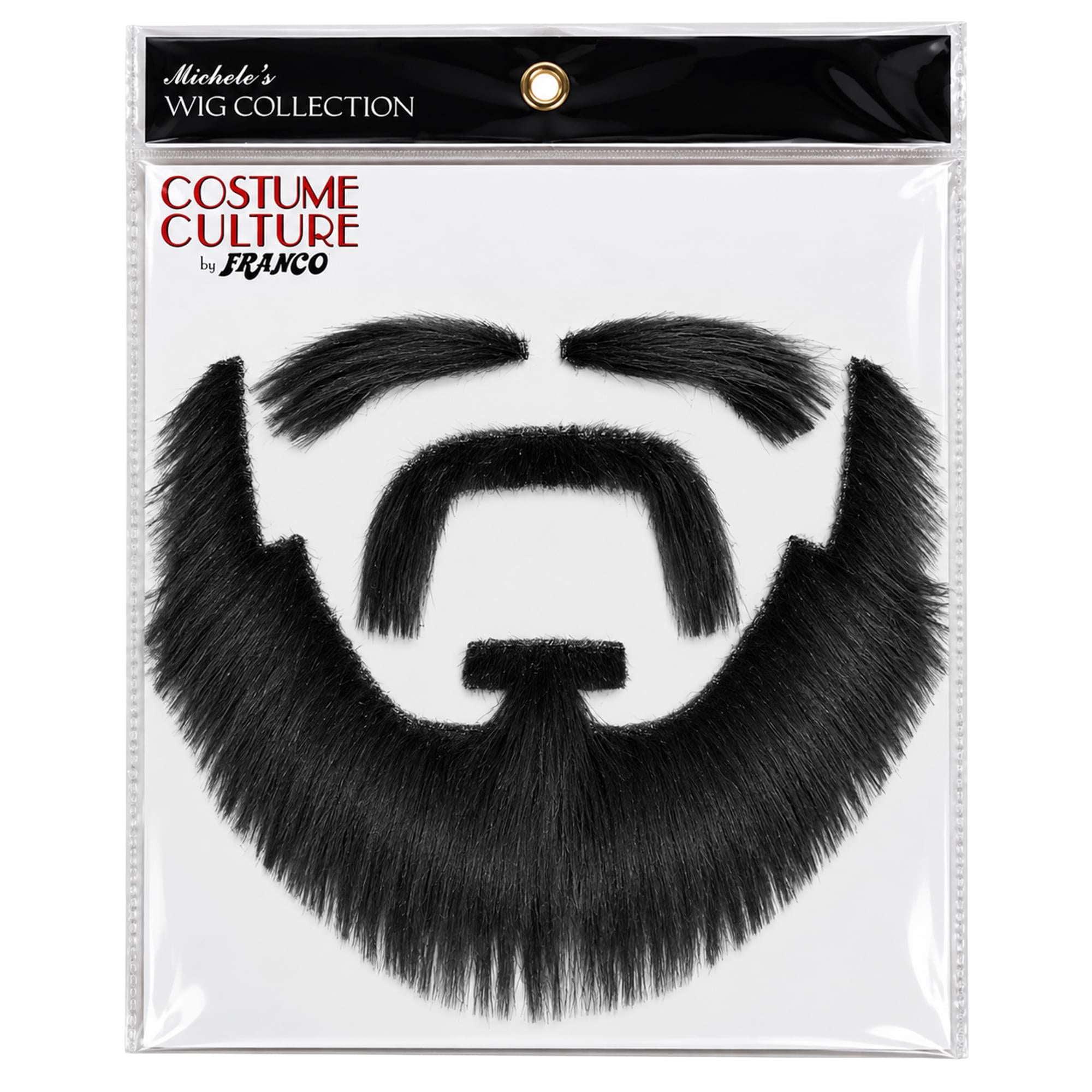 Black Moustache, Beard, and Eyebrows Costume Facial Hair Kit