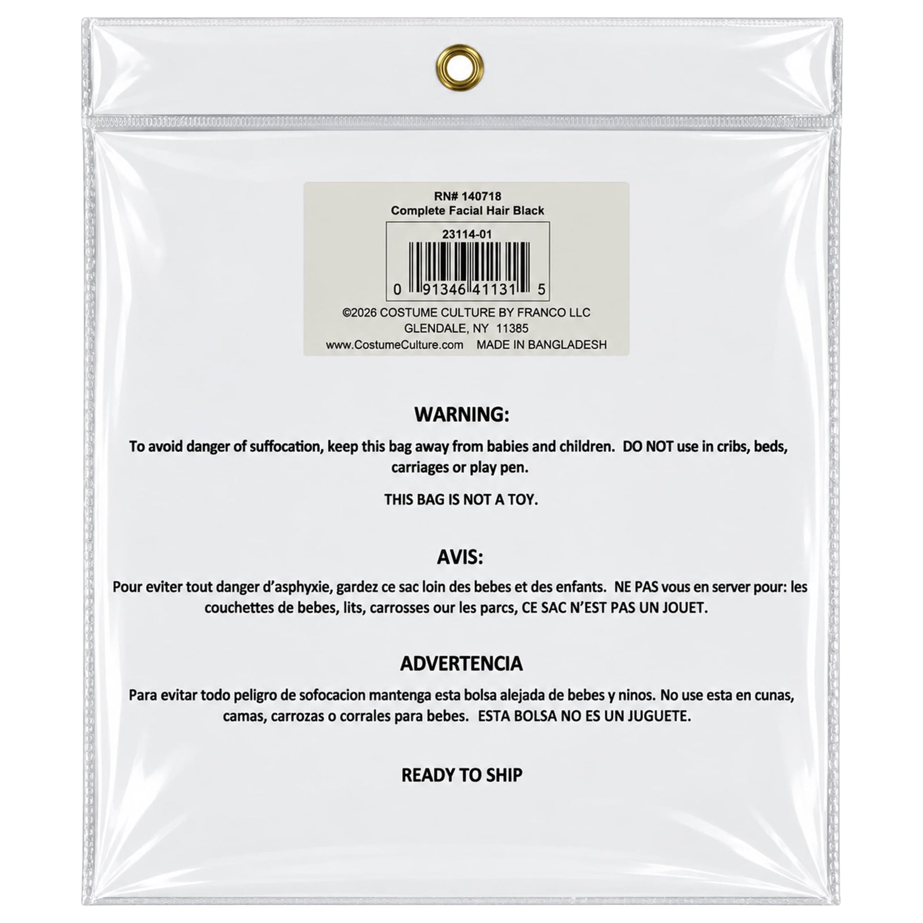 Black Moustache, Beard, and Eyebrows Costume Facial Hair Kit