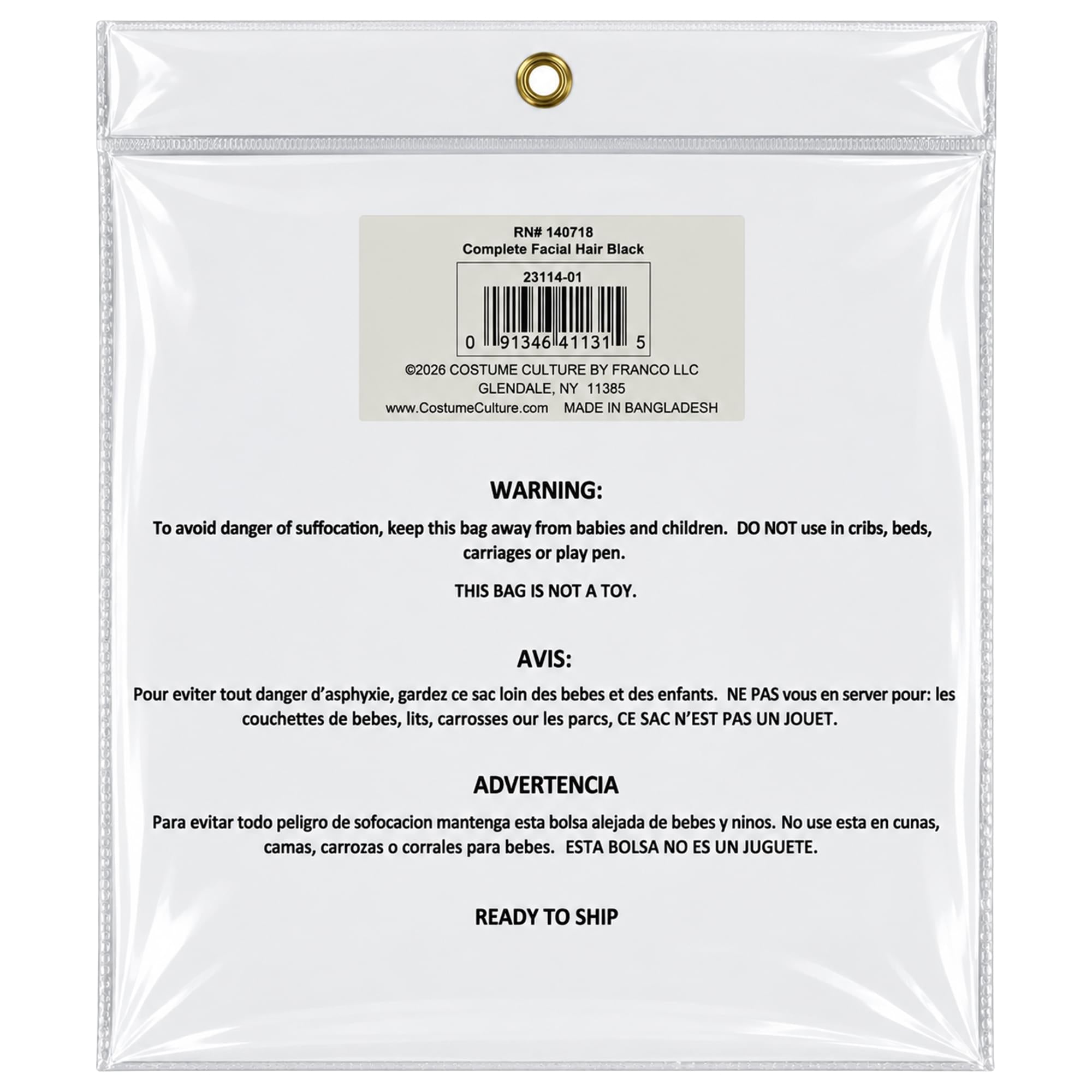 Black Moustache, Beard, and Eyebrows Costume Facial Hair Kit
