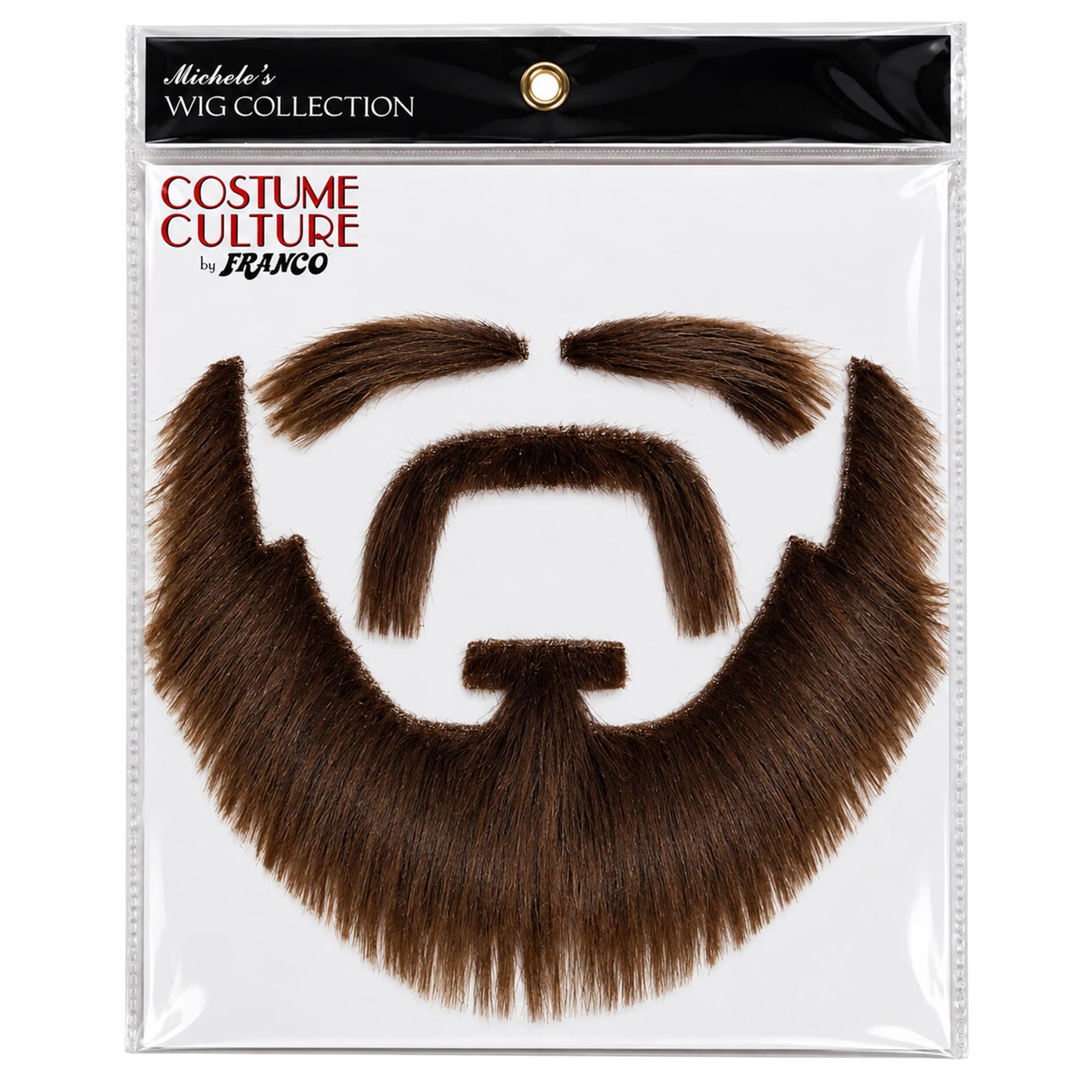 Brown Moustache, Beard, and Eyebrows Costume Facial Hair Kit