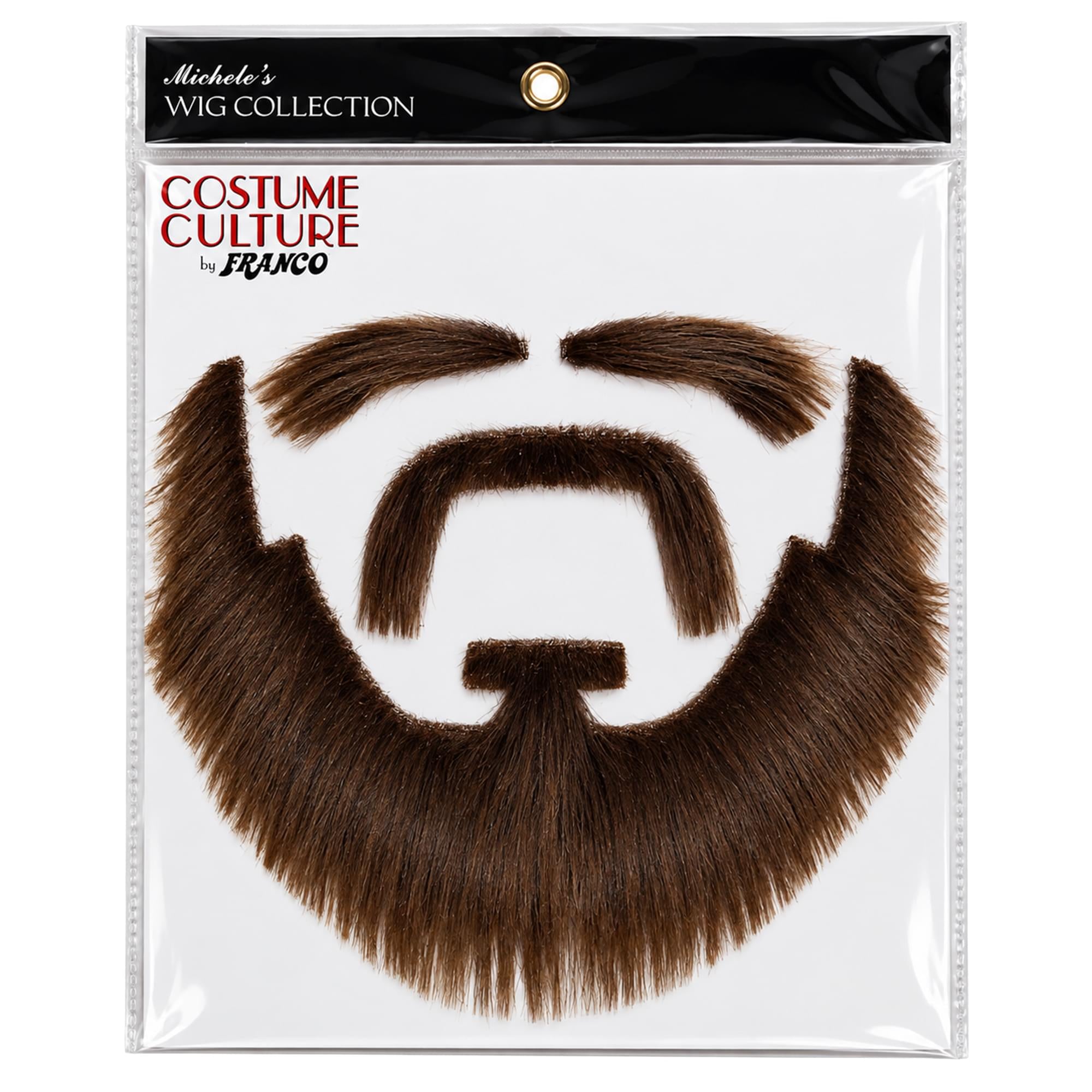Brown Moustache, Beard, and Eyebrows Costume Facial Hair Kit