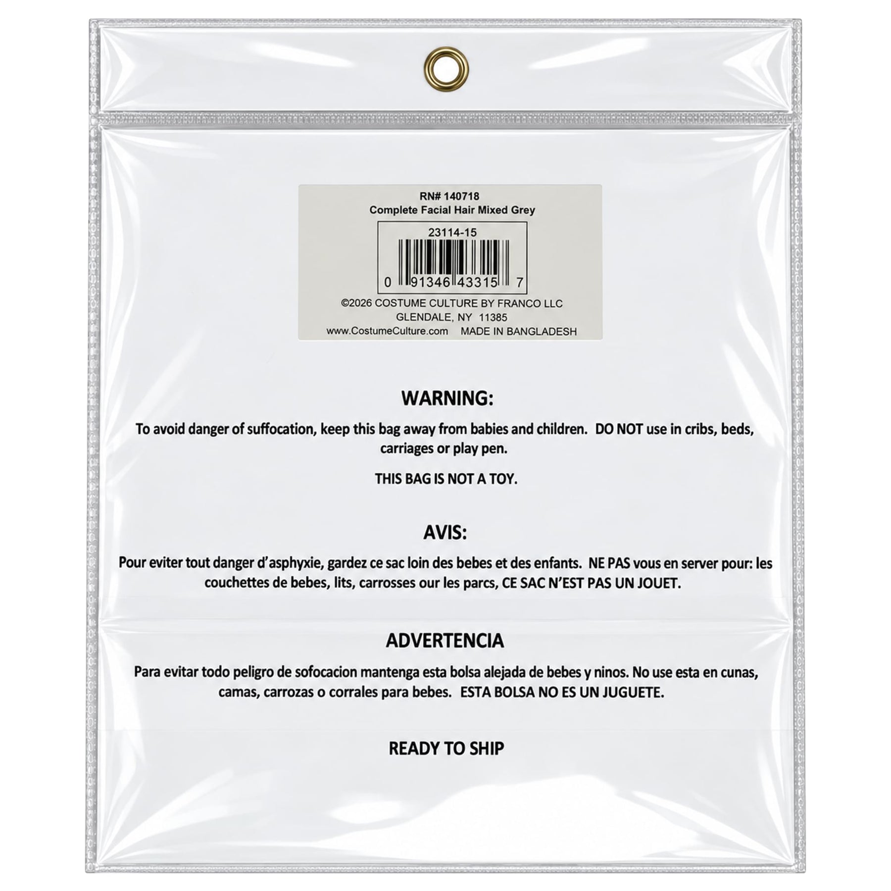 Mixed Grey Moustache, Beard, and Eyebrows Costume Facial Hair Kit