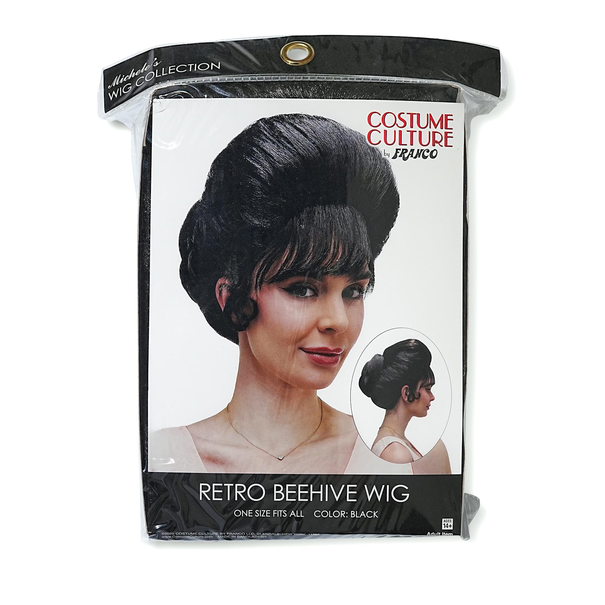 Black Retro Beehive Adult Costume Wig | One Size