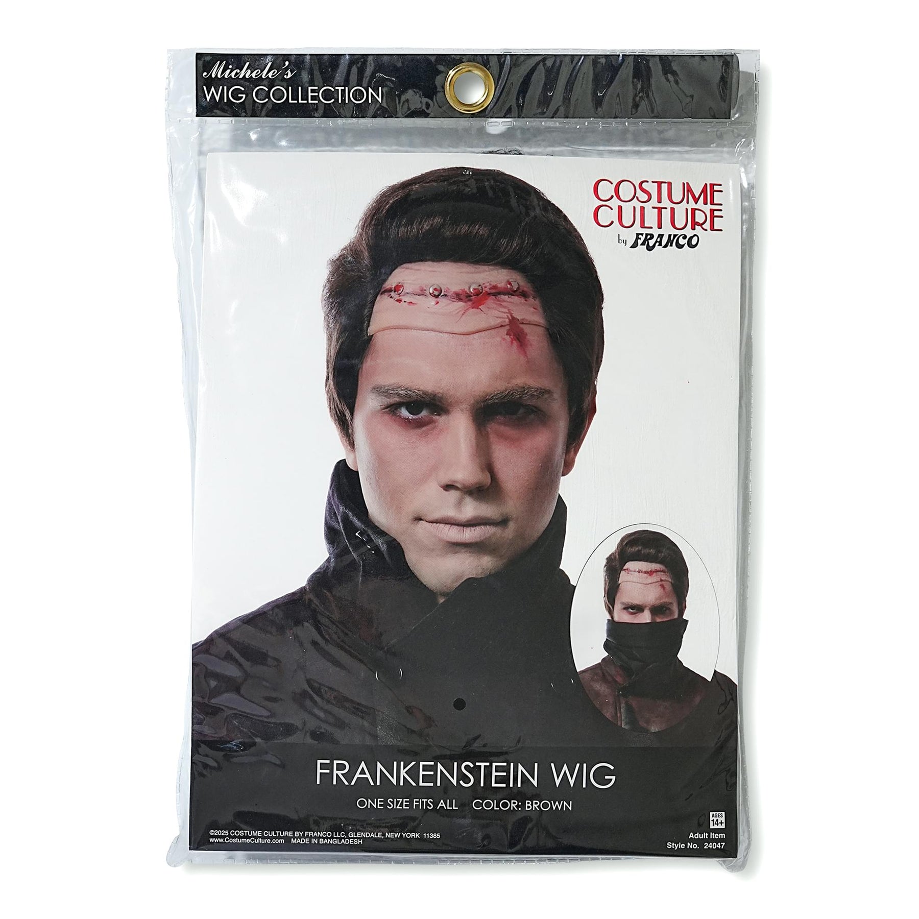 Brown Frankenstein Adult Costume Wig With Metal Studs | One Size