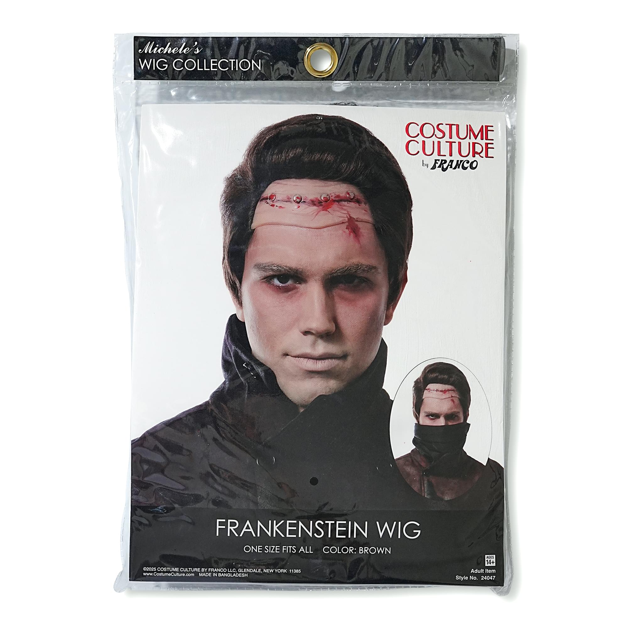 Brown Frankenstein Adult Costume Wig With Metal Studs | One Size