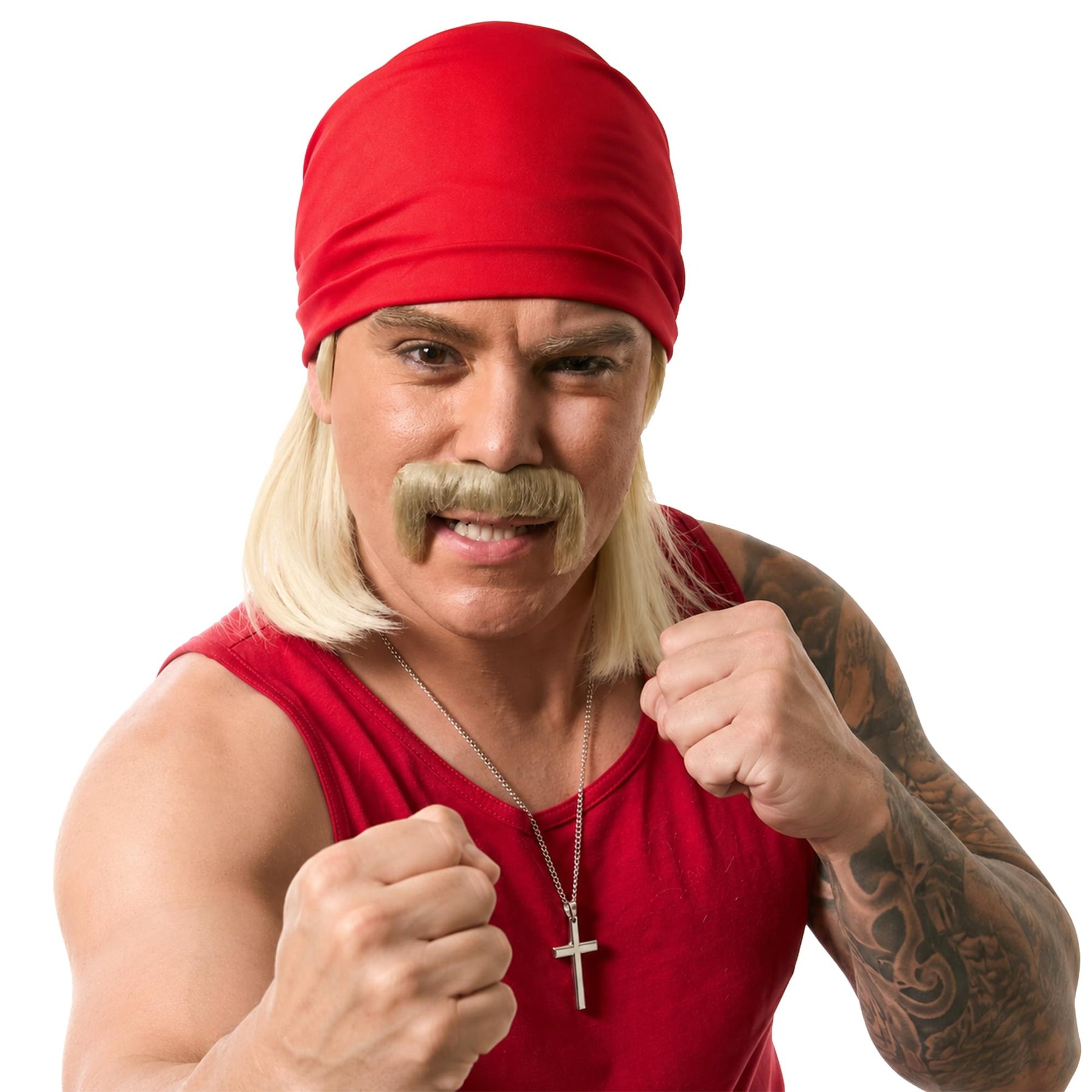 The Wrestler Wig and Moustache Adult Costume Kit (Bandana Included)