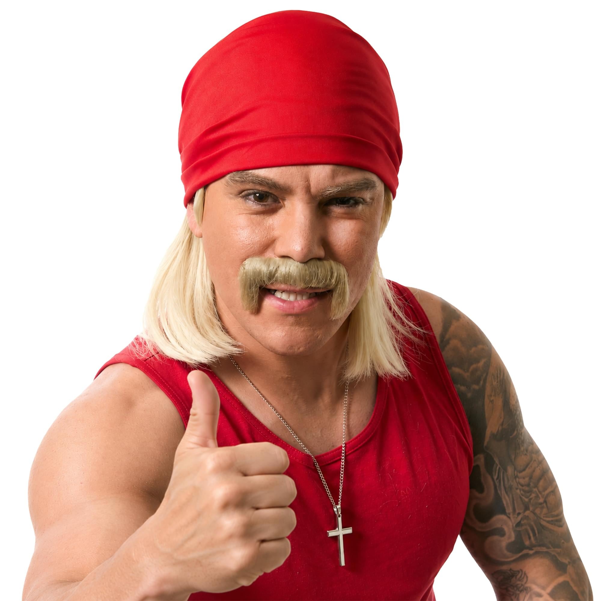 The Wrestler Wig and Moustache Adult Costume Kit (Bandana Included)