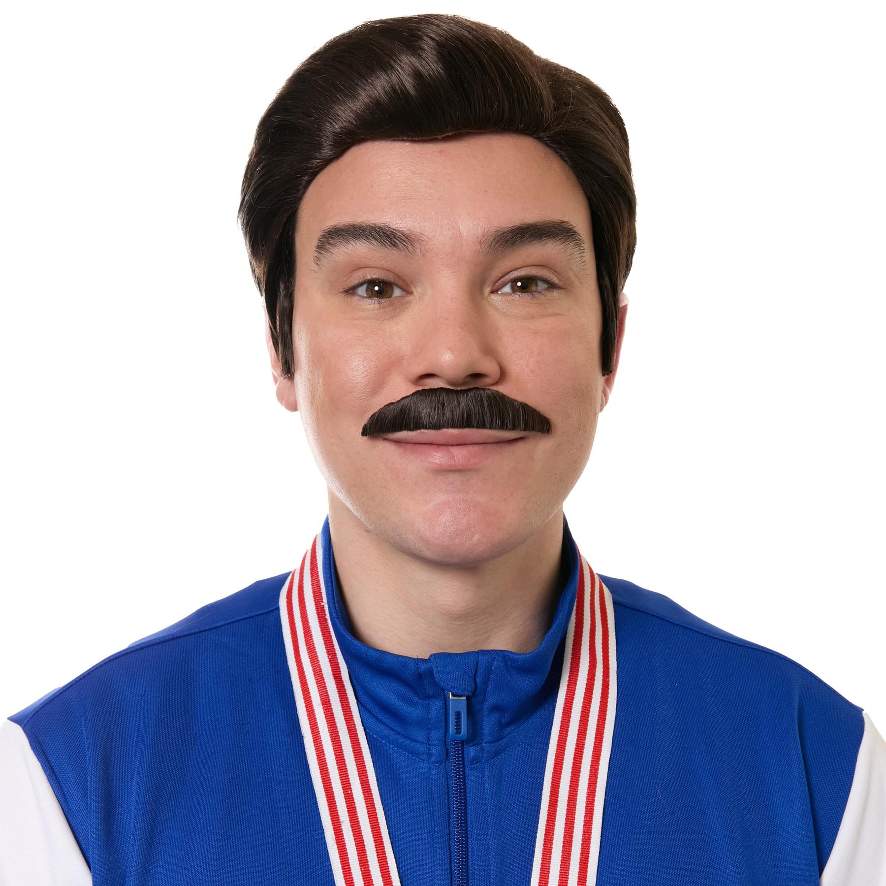 Believe Coach Brown Wig and Moustache Adult Costume Kit