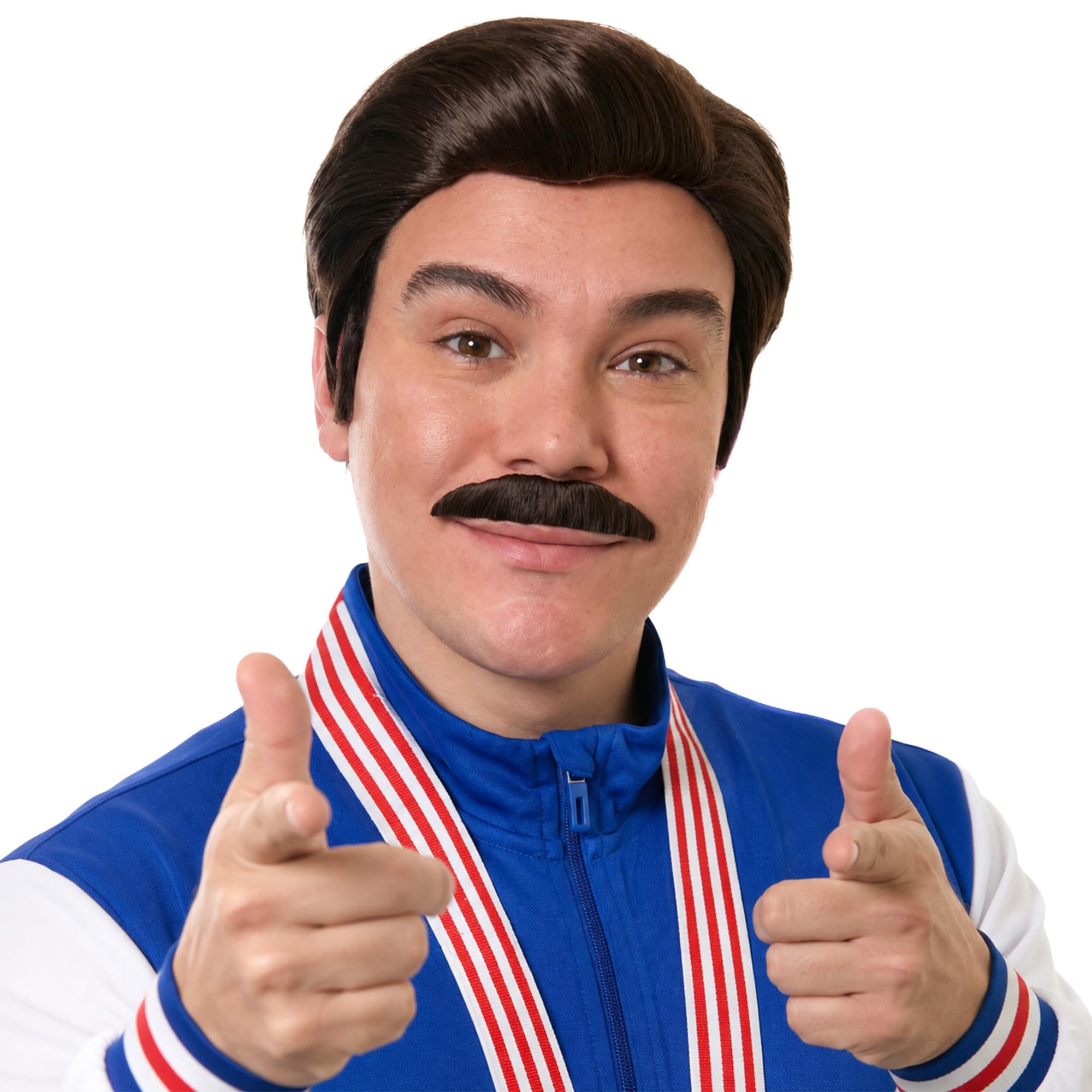 Believe Coach Brown Wig and Moustache Adult Costume Kit