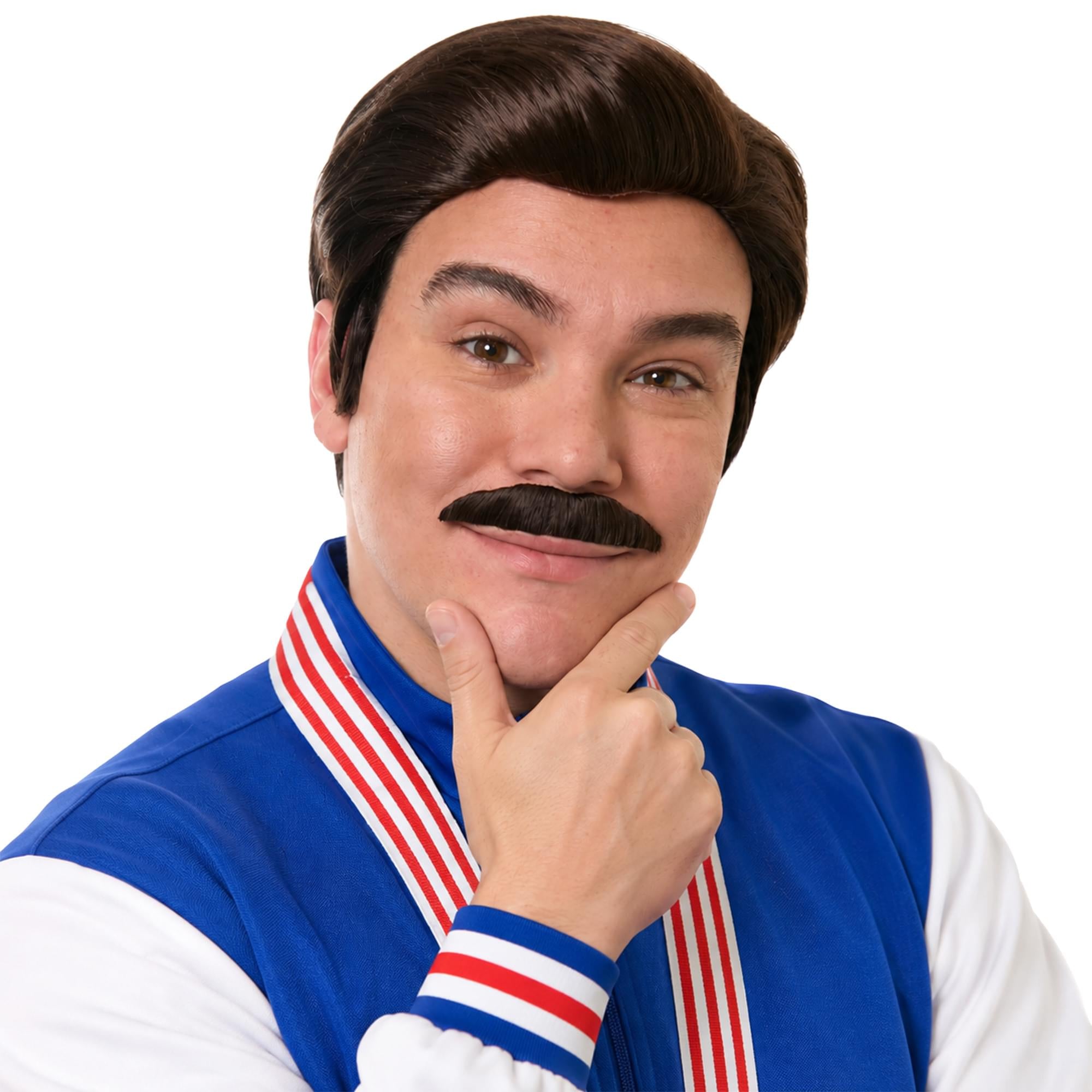 Believe Coach Brown Wig and Moustache Adult Costume Kit