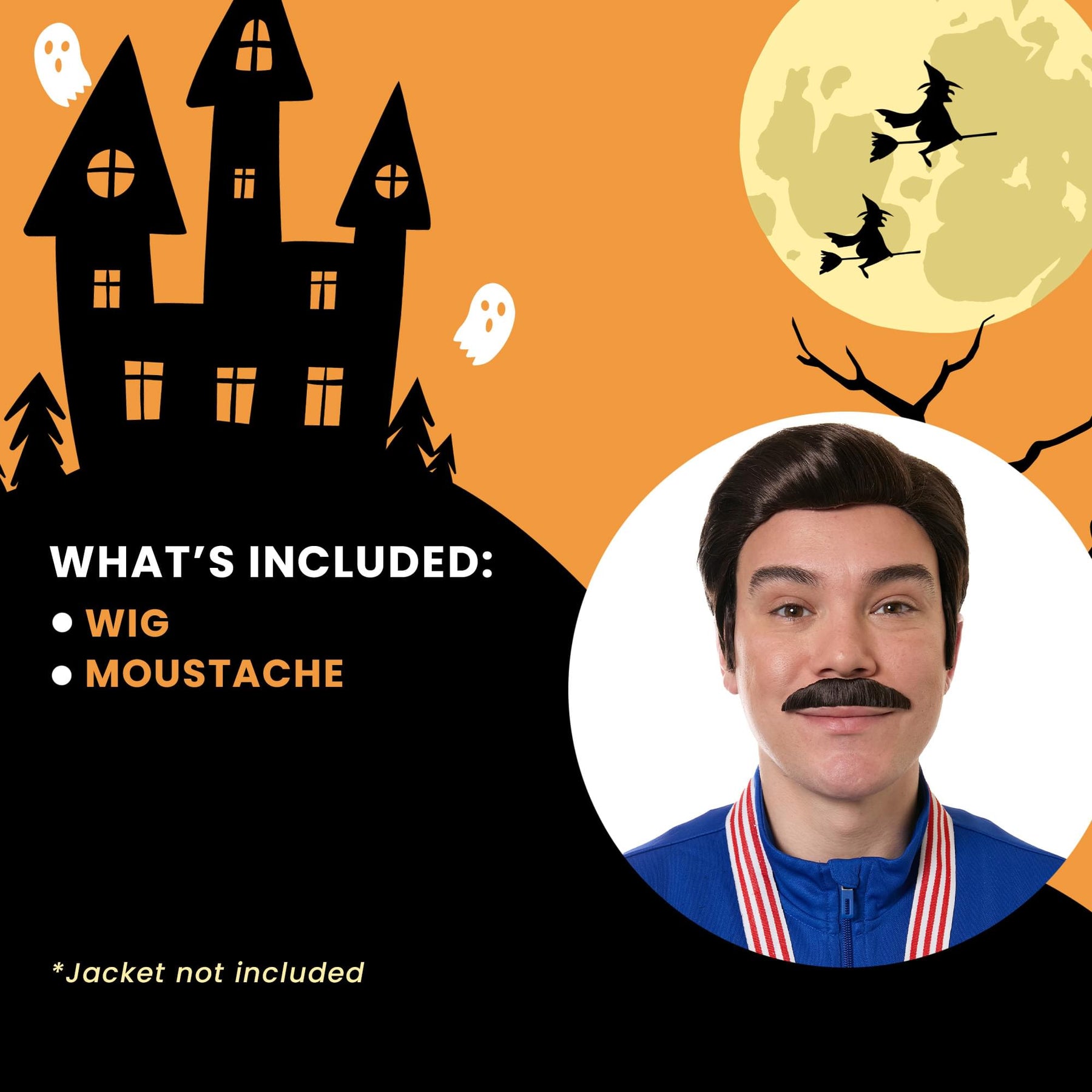 Believe Coach Brown Wig and Moustache Adult Costume Kit