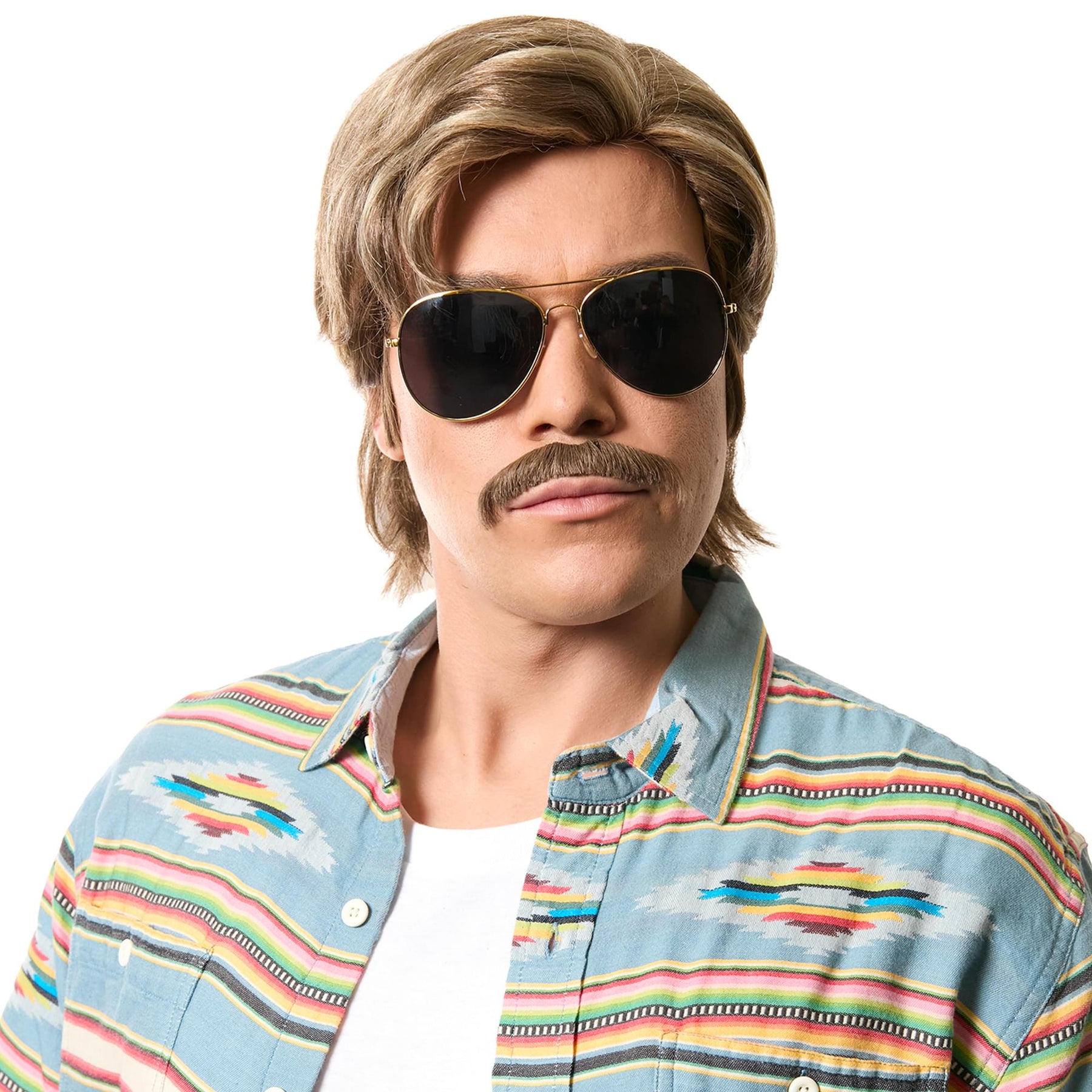 Leading Man Mixed Blonde Wig and Moustache Costume Kit