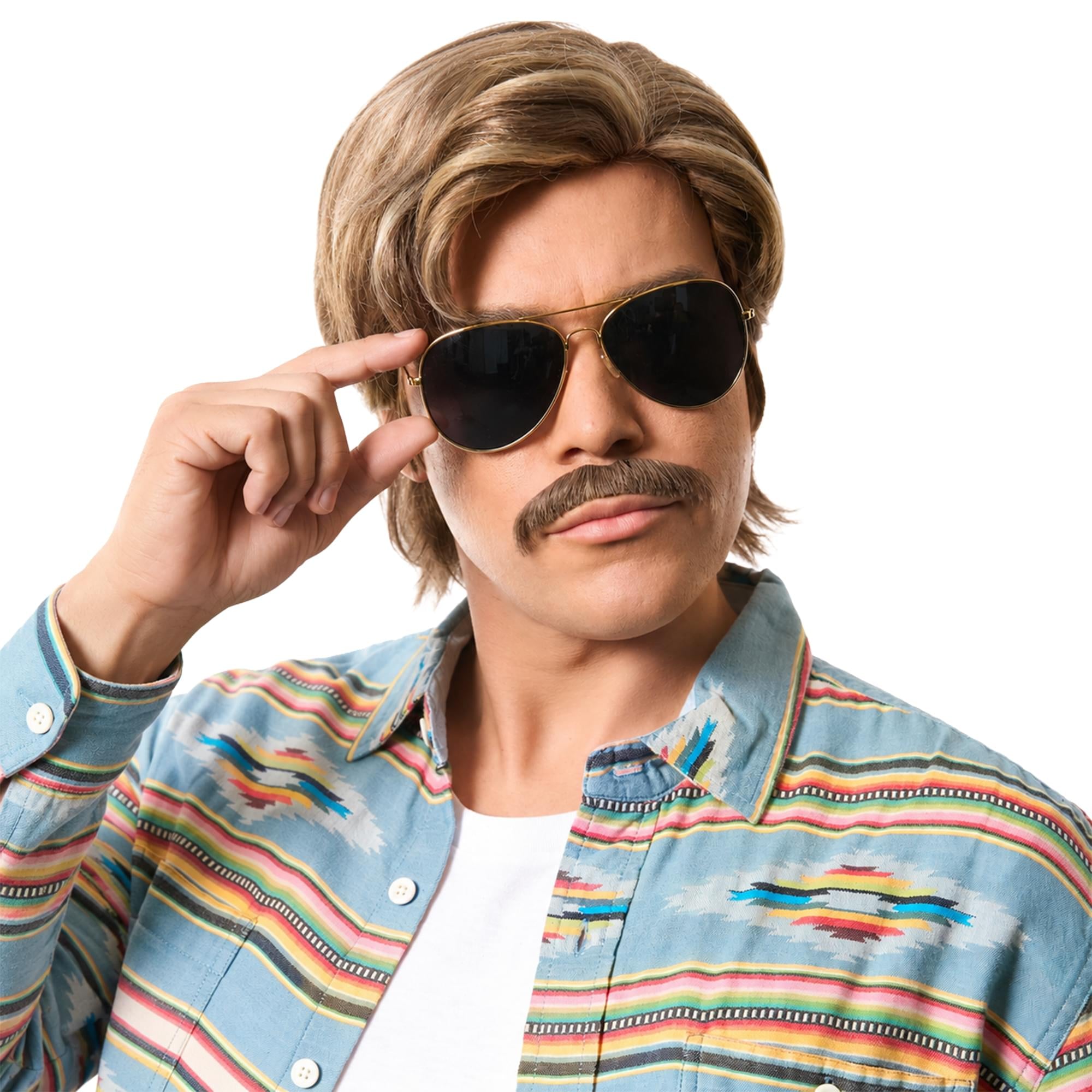 Leading Man Mixed Blonde Wig and Moustache Costume Kit