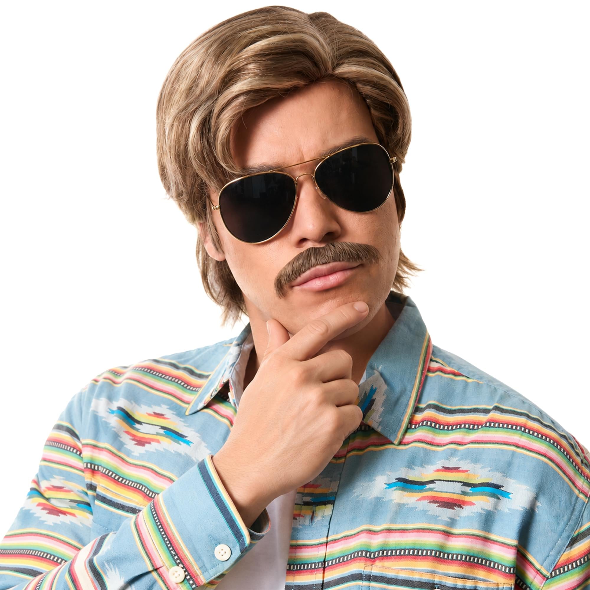 Leading Man Mixed Blonde Wig and Moustache Costume Kit