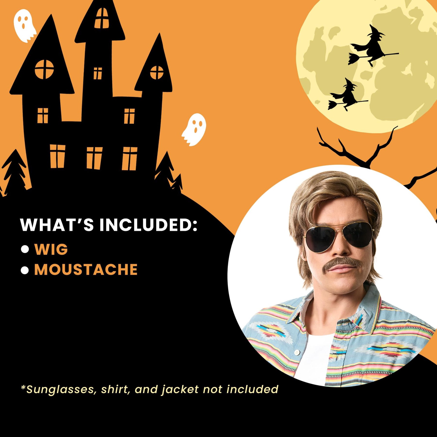 Leading Man Mixed Blonde Wig and Moustache Costume Kit