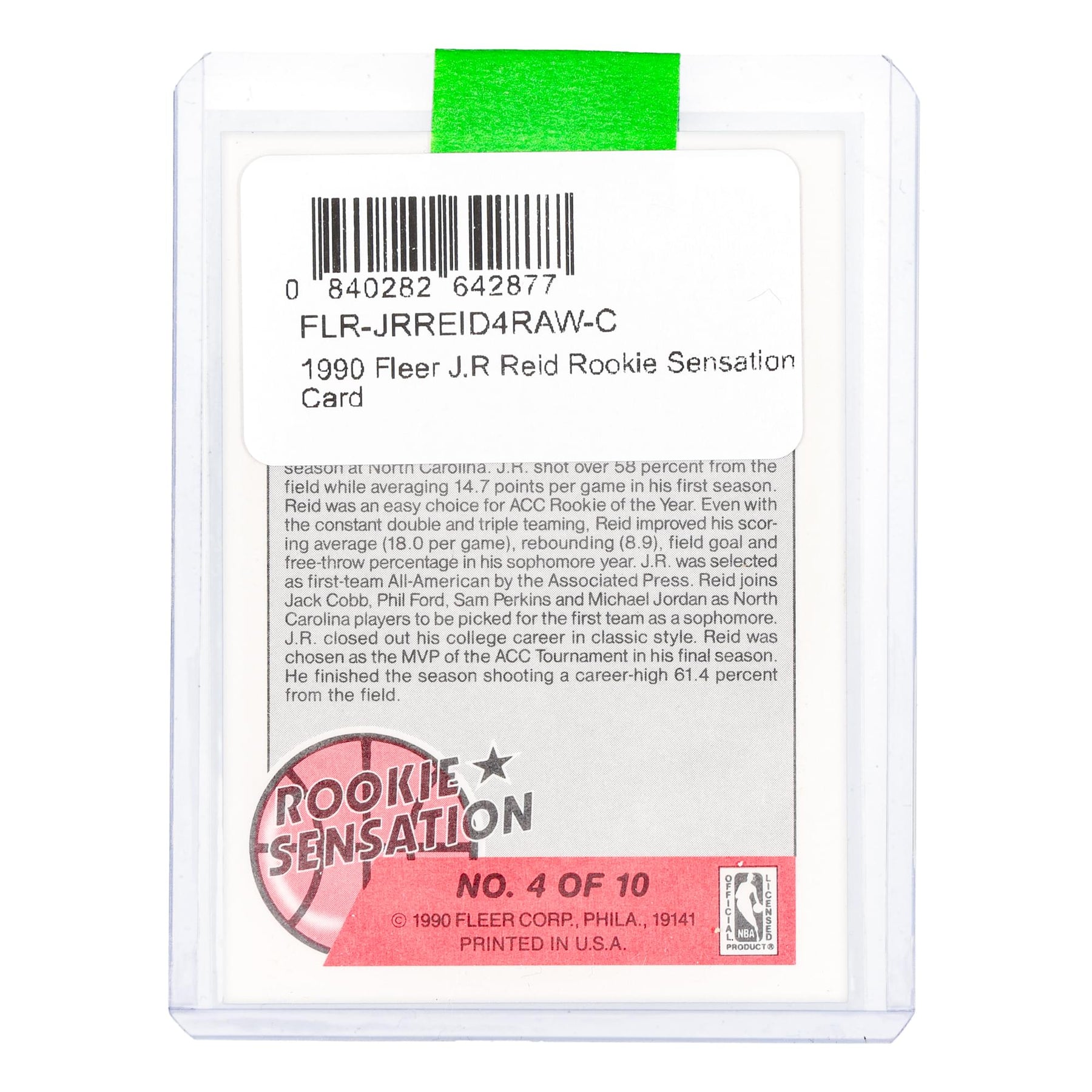 NBA 1990 Fleer J.R. Reid Rookie Sensation Card