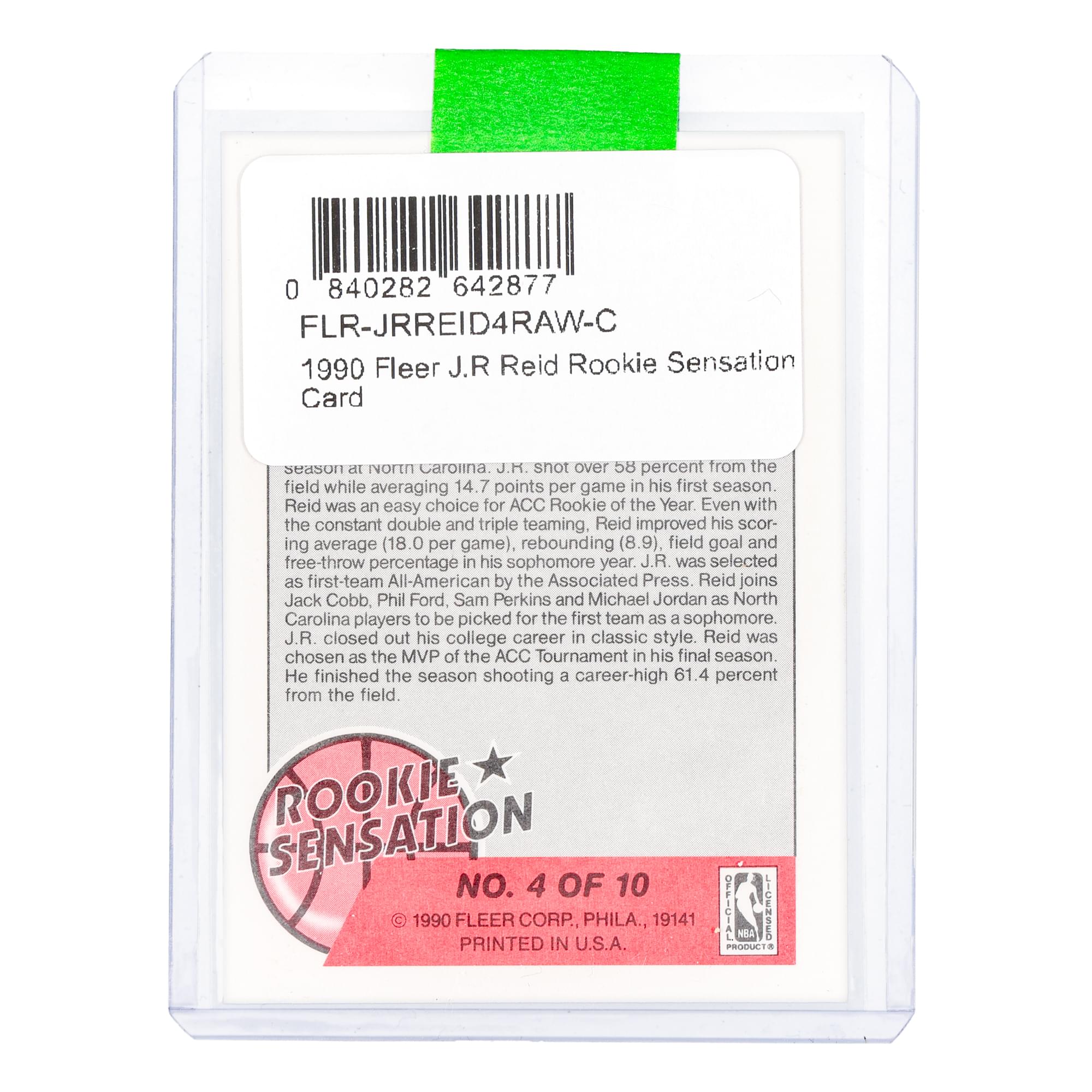 NBA 1990 Fleer J.R. Reid Rookie Sensation Card